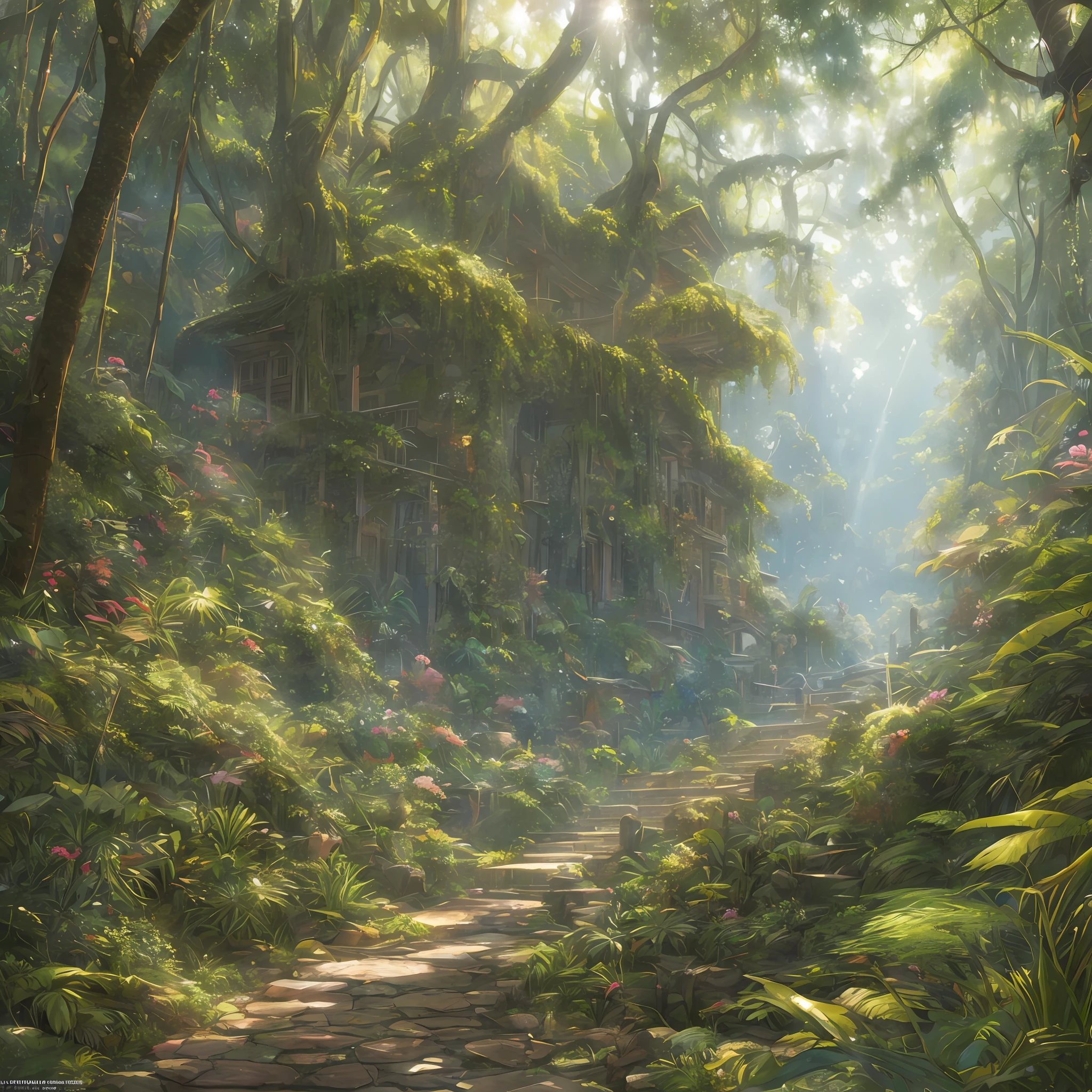 Digital illustration, detailed and intricate, of a dense jungle filled with exotic plants and animals, the sunlight filtering through the canopy creating a dappled effect. In the style of Yoshitaka Amano and Hayao Miyazaki, masterpiece, proportional, detailed, trending on artstation, beautiful lighting, realistic, intricate, award winning, 4k, highest quality Award-winning, 4K digital painting in the style of Yoshitaka Amano. Detailed and intricate depiction of a zombie apocalypse, masterfully capturing the chaos and drama of the scene. Beautiful lighting and cinematic composition make this piece a true masterpiece, trending on artstation --auto --s2