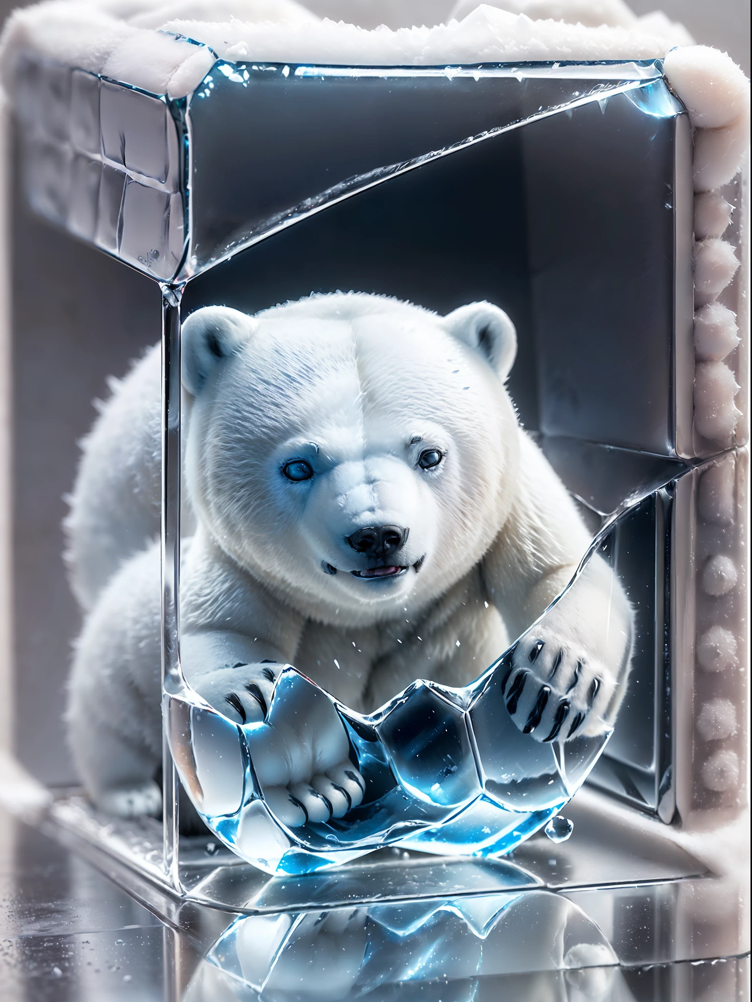 (((a rectangular ice cube)), (((Ice cube froze a round super small pocket little polar bear)), (panorama), super fine, 16k resolution, high quality, detailed, accurate, detailed, master work, close-up, dynamic perspective, high resolution, super high resolution, epic shooting, detailed, accurate, detailed