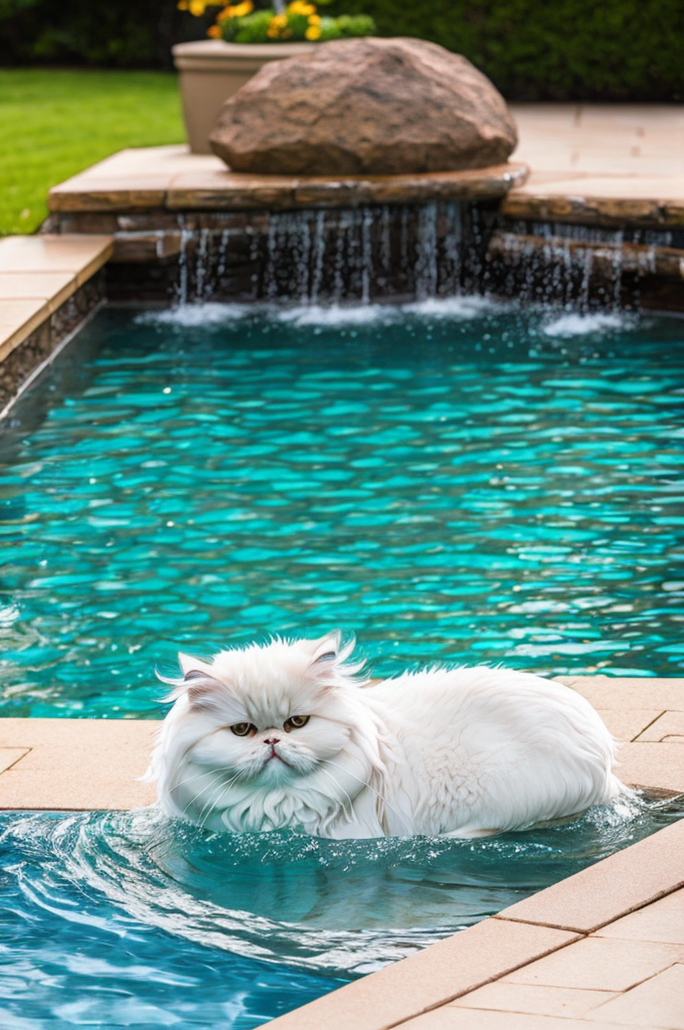 cute swimming Persian cat pool