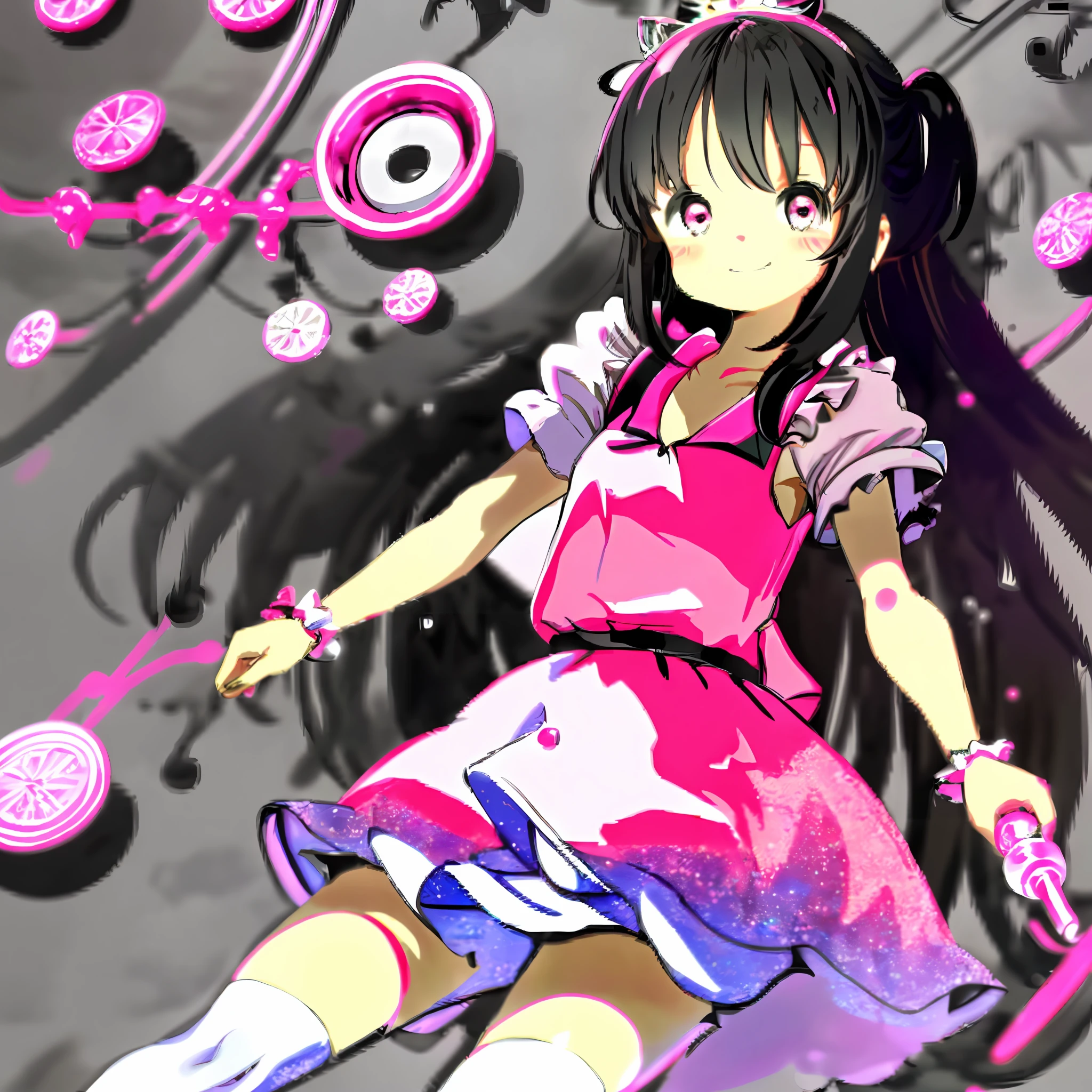 This li is about five yearand cute, with bk and bright hair, big eyes, and shining like two black pearls. Her face is round, her skin is fair and tender, and her cheeks are bulging when she laughs, which is very cute. She likes to wear pink dresses and small white shoes, and often holds a little pink princess bag with her little toys and snacks. She is always smiling, very kind and cute, and people can't help but want to hug her.