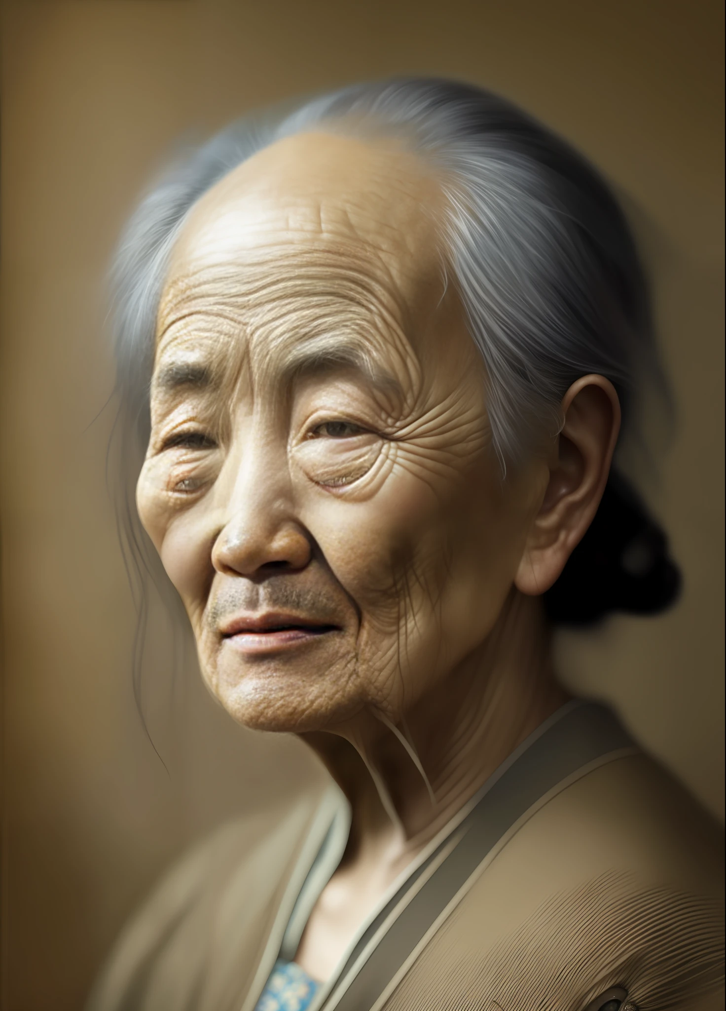 intricate pencil sketch mugshot of an old china woman with wrinkles: Tom Bagshaw, Zdzislaw Beksinski, Yoshitaka Amano, Raffaello Ossola, Martin Wittfooth, Luigi Spano, Vladimir Kush :: stunning interpretive visual