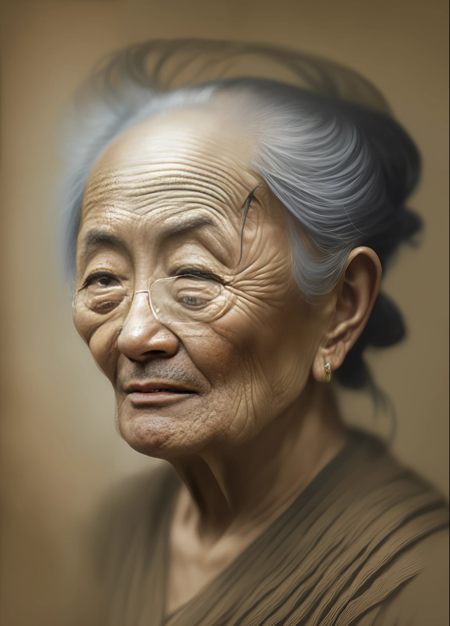 intricate pencil sketch mugshot of an old china woman with wrinkles: Tom Bagshaw, Zdzislaw Beksinski, Yoshitaka Amano, Raffaello Ossola, Martin Wittfooth, Luigi Spano, Vladimir Kush :: stunning interpretive visual