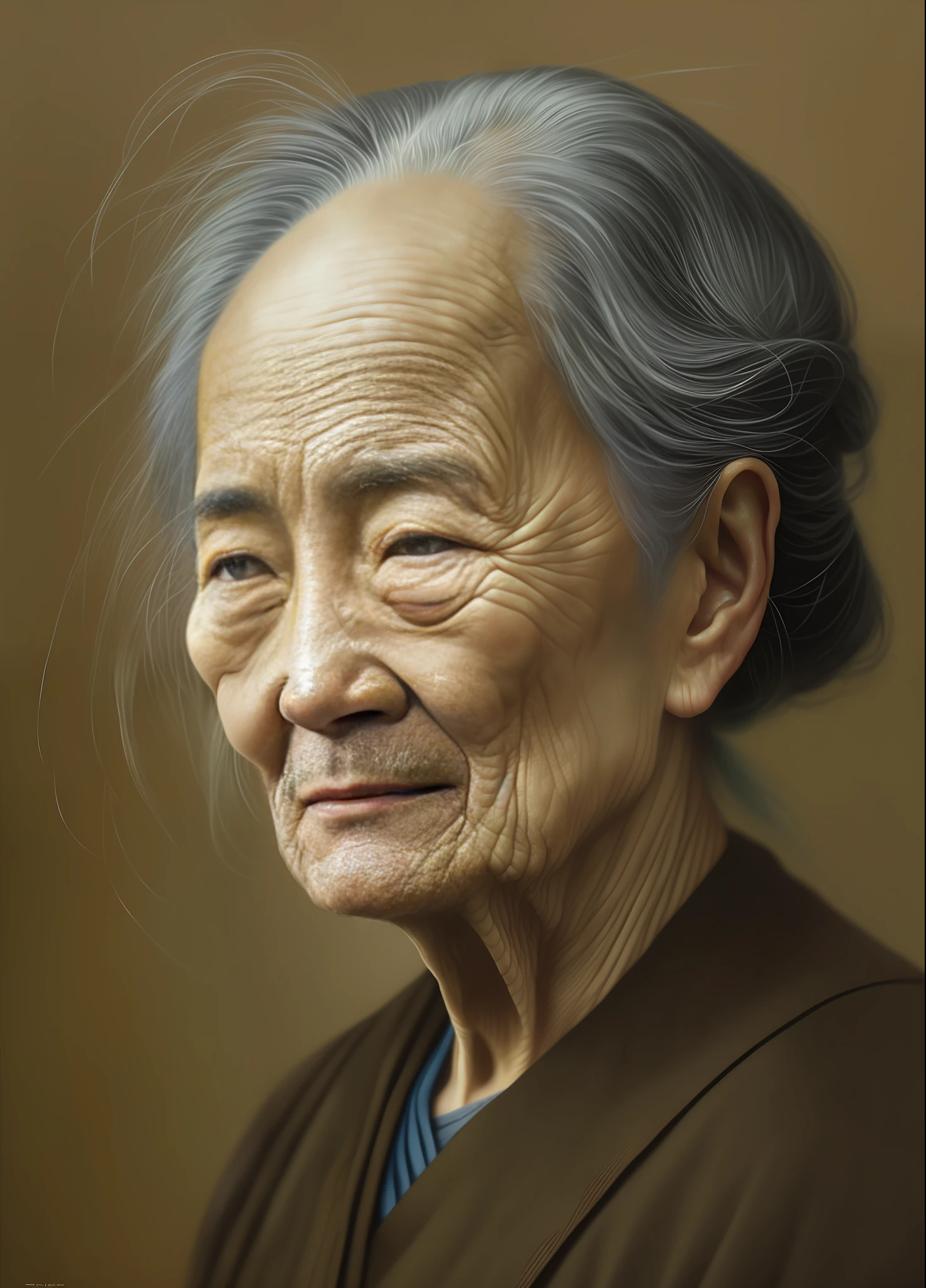 intricate pencil sketch mugshot of an old china woman with wrinkles: Tom Bagshaw, Zdzislaw Beksinski, Yoshitaka Amano, Raffaello Ossola, Martin Wittfooth, Luigi Spano, Vladimir Kush :: stunning interpretive visual