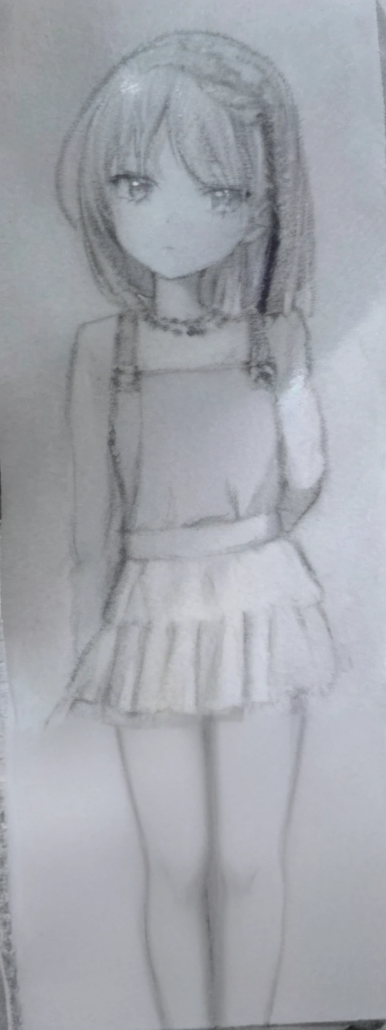 drawing of a girl in a dress with a pencil on a piece of paper, loose pencil sketch, rough sketch, matte sketch, full body portrait of a short!, rough charcoal sketch, faded drawing, loli in dress, outline sketch, a pencil sketch, clear outfit design, old sketch, girl sketch, full body drawing, detailed but rough, detailed dress and face --auto --s2