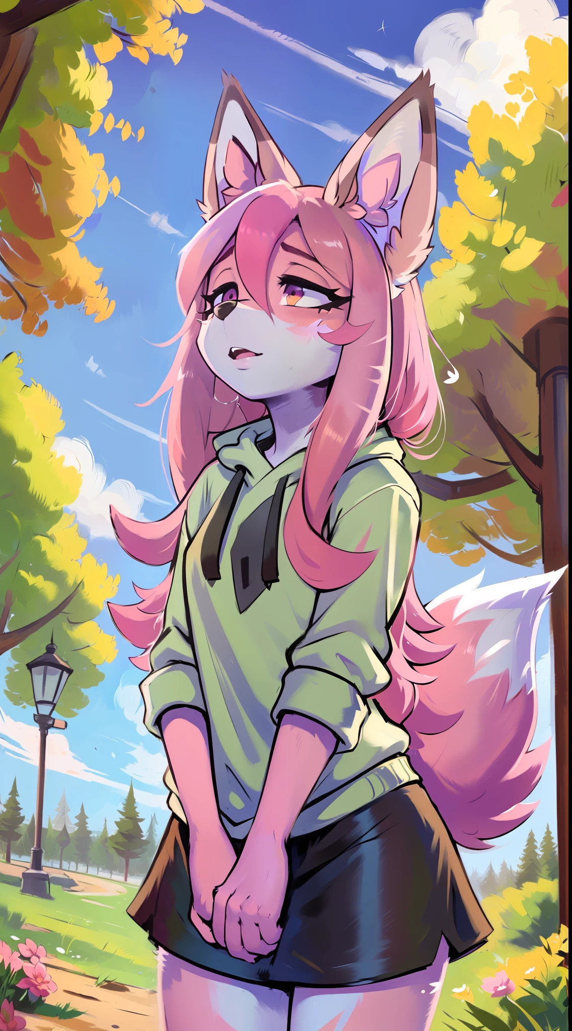 Nazuna Hiwatashi, 1girl, outside, solo, pink hair, body fur, fox ears, fox tail, high res, clothed, furry, sharp focus, colorful, balls_deep, deepthroat, by Zackary911, Kenket, Kilinah, Zackary911