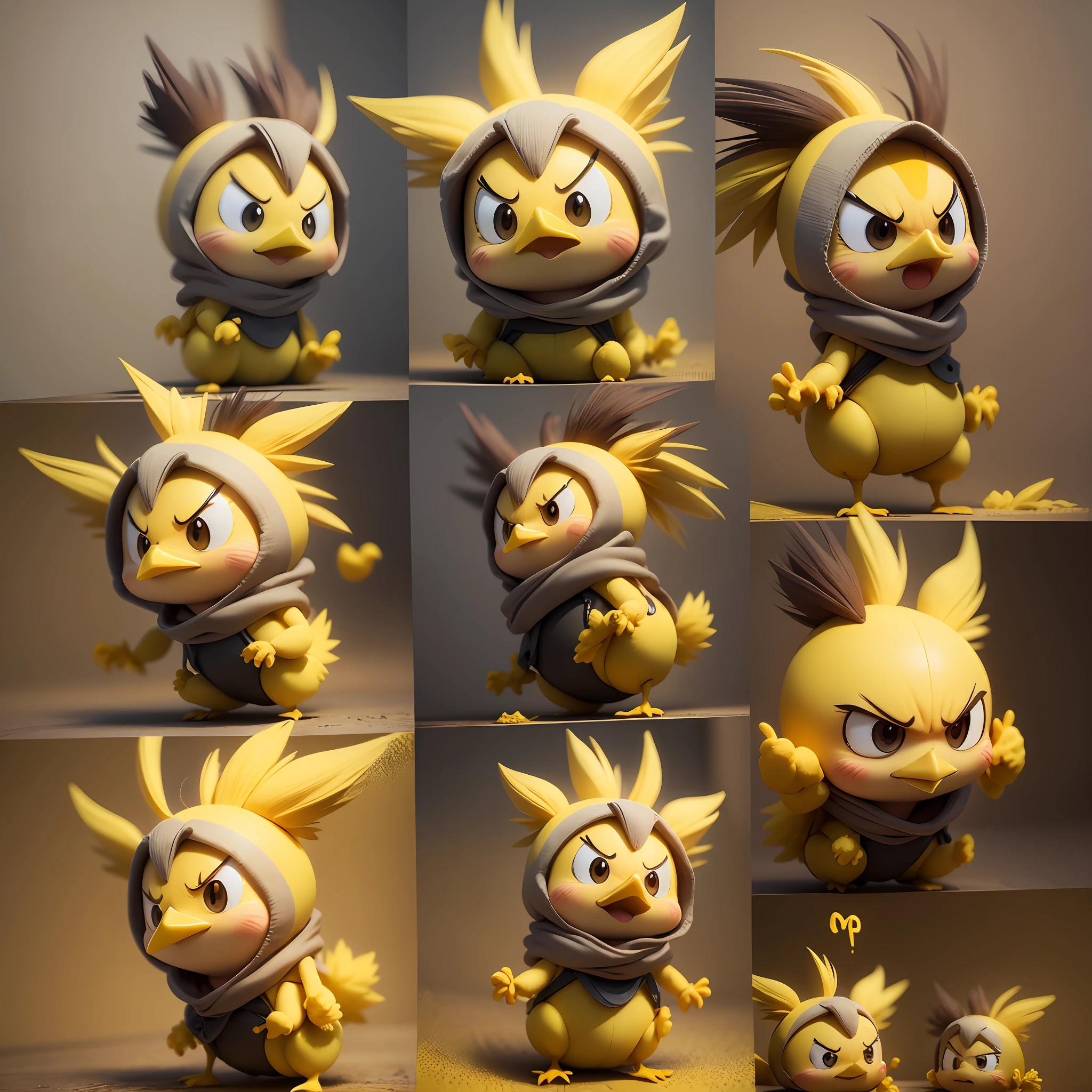 animation of cute yellow chick,mad gestures,angry,3D, upscales --auto --s2