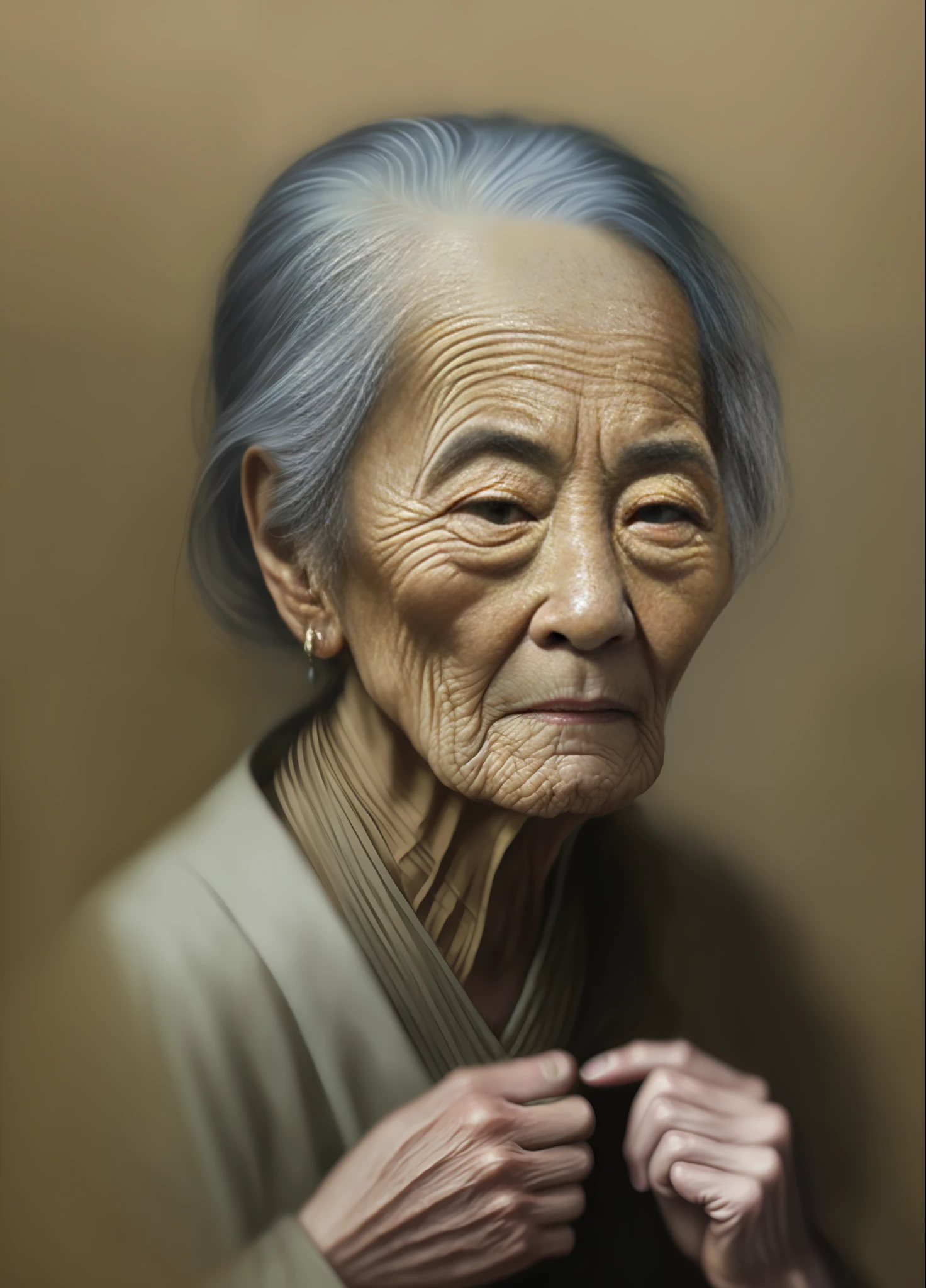 intricate pencil sketch mugshot of an old china woman with wrinkles: Tom Bagshaw, Zdzislaw Beksinski, Yoshitaka Amano, Raffaello Ossola, Martin Wittfooth, Luigi Spano, Vladimir Kush :: stunning interpretive visual
