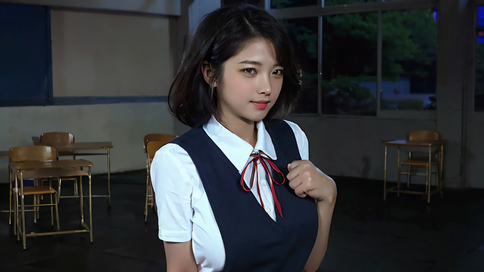 ulzzang-6500-v1.1, (raw photo:1.2), (photorealistic:1.4), beautiful detailed girl, very detailed eyes and face, beautiful detailed eyes, ridiculous, incredibly ridiculous, huge file size, super detailed, high resolution, very detailed, best quality, masterpiece, kemomimi, ((Japanese girls' high school uniform)), illustration, very detailed, CG, unified, 8k wallpaper, amazing, Fine details, masterpiece, best quality, very detailed CG uniform 8k wallpaper, light on face, cinematic lighting, 1girl, , ((no panties)), ((dynamic pose))), (camel toe), (half), (pantyhose), (knee-bending leg sitting))