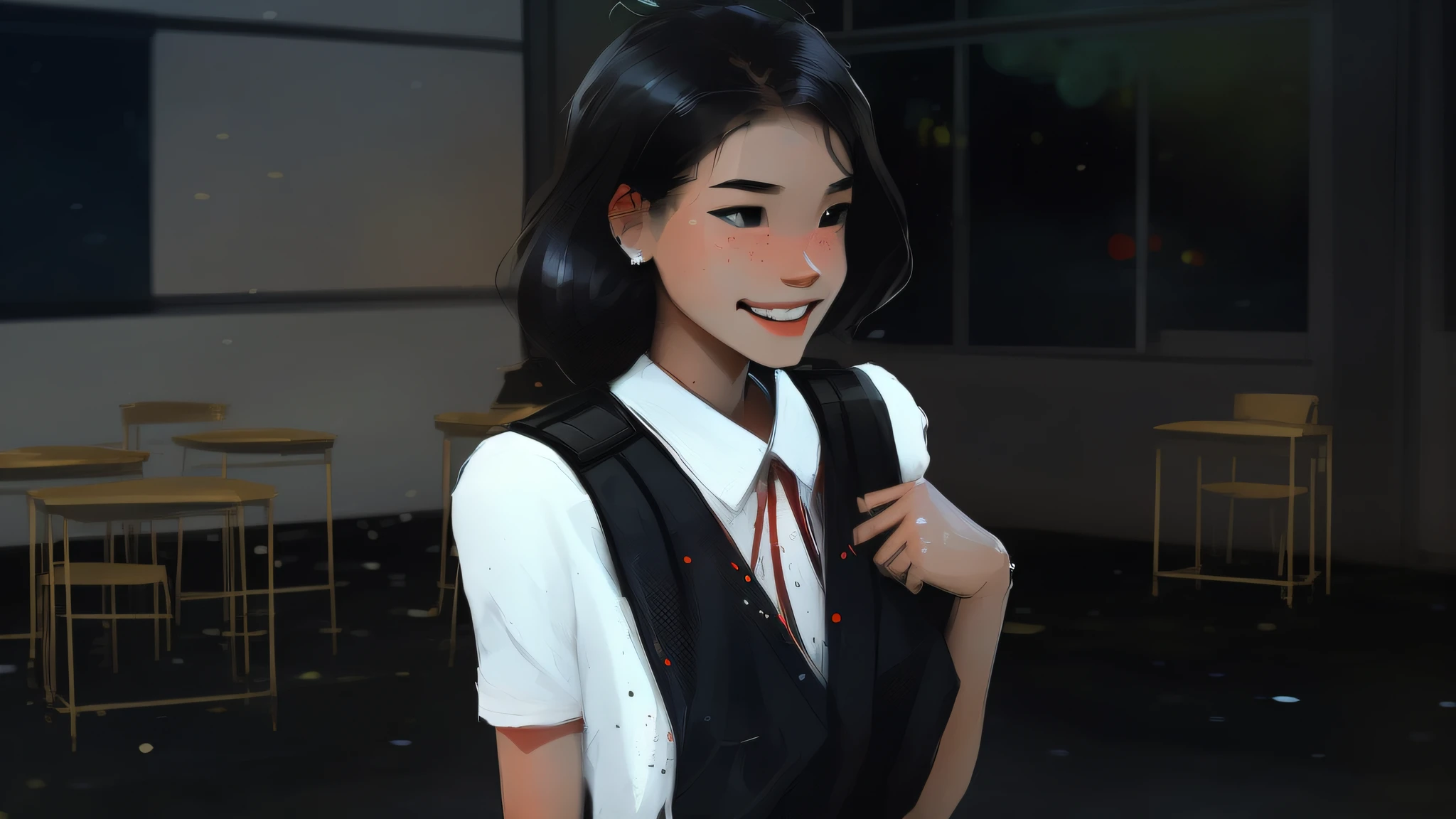samdoesarts; award winning half body portrait of a beautiful woman in a croptop and cargo pants, military boots, standing on the street faint smile, paint splashes, hair in a bun, splatter, outrun, vaporware, digital art, trending on artstation, highly detailed, fine detail, intricate