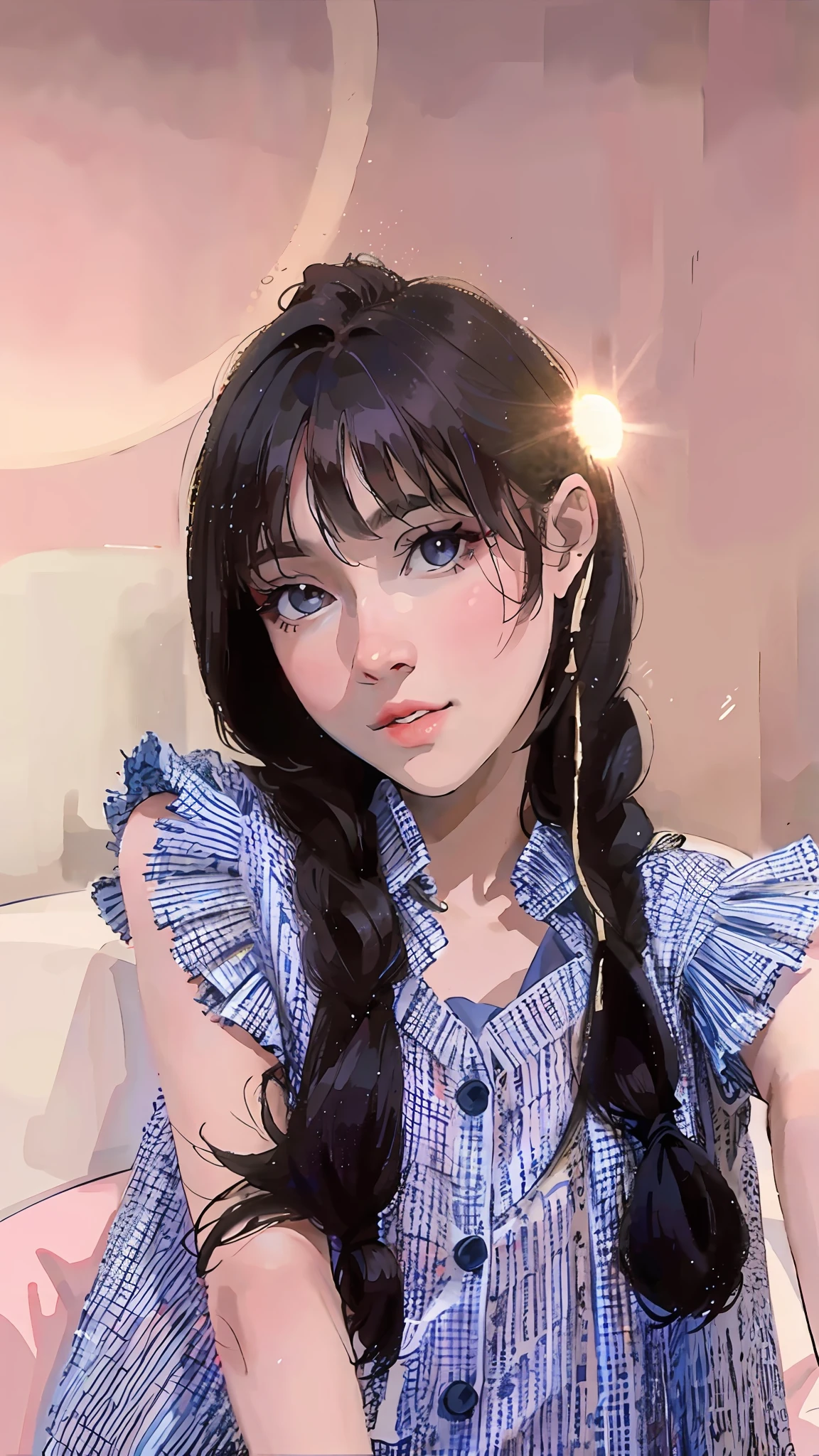 Film Lighting, God Light, 8K, Super Detail, Ccurate, Best Quality, Smooth Hair, Black Eyes, Look to the Camera