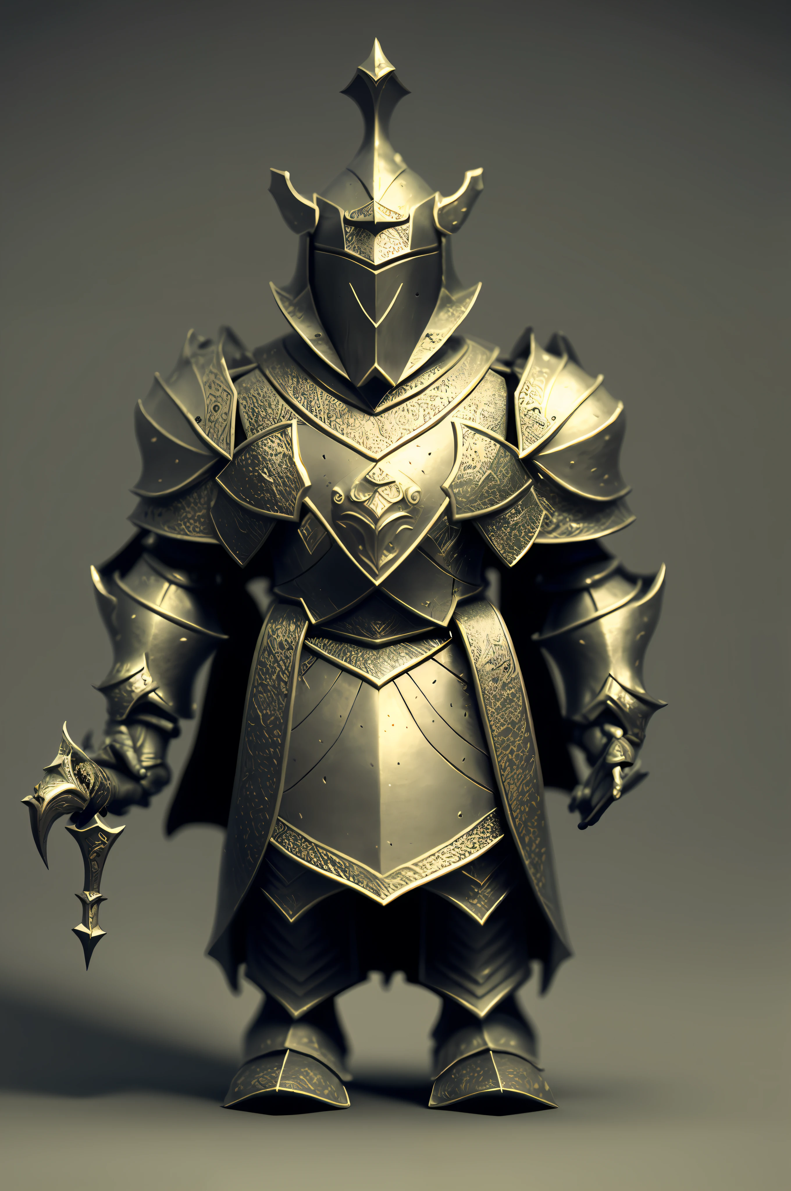 a close up of a toy figure of a knight with a sword, ( highly detailed figure ), stylized stl fantasy miniature, heavy shading, render of heavy fantasy armor, highly detailed figure, kitbashing component, monochrome 3 d model, character sculpt, high poly, hyperdetailed fantasy character, super scale rendered, detailed humanoid, high - poly, strong ambient occlusion
