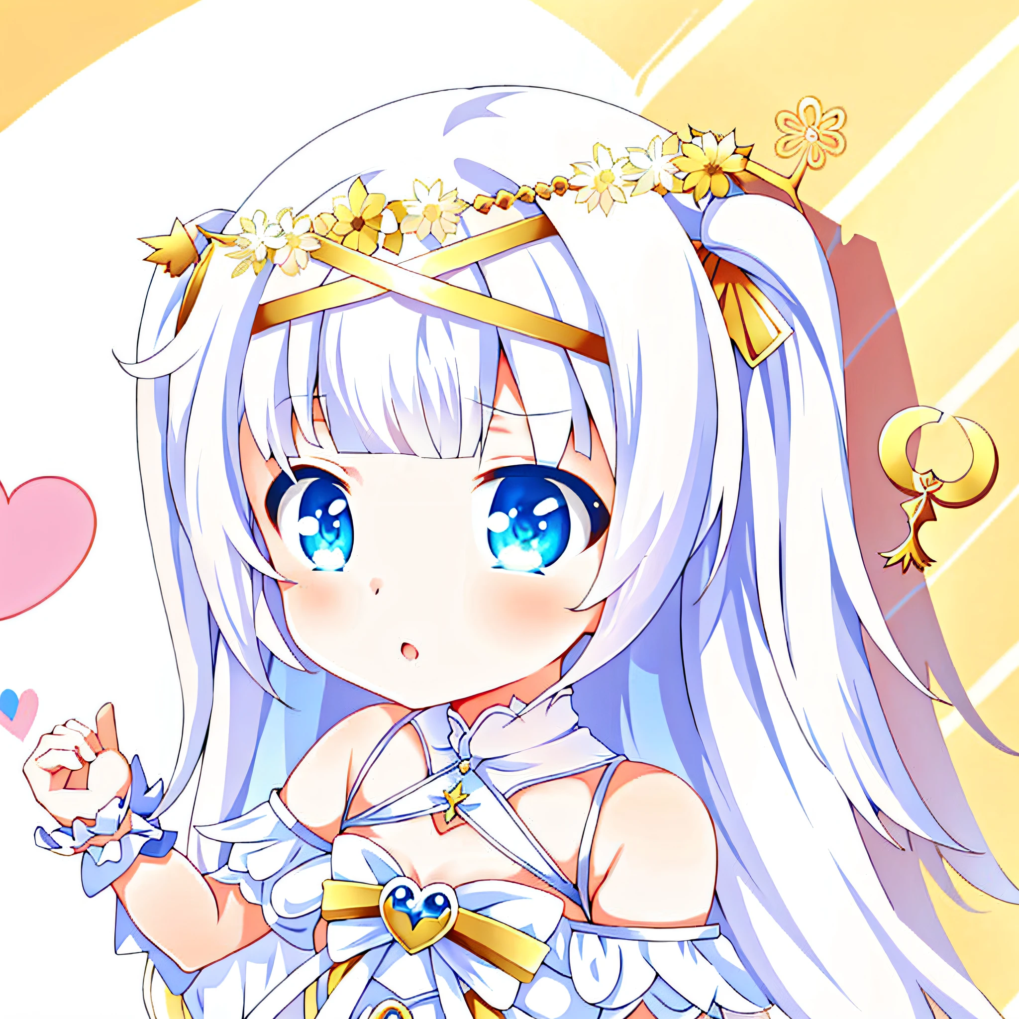 anime girl with white hair and blue eyes holding a heart, anime visual of a cute girl, anime moe artstyle, small curvy loli, white haired deity, anime goddess, marin kitagawa fanart, pixiv, from the azur lane videogame, popular on pixiv, cute anime waifu in a nice dress, splash art anime loli, cute anime girl