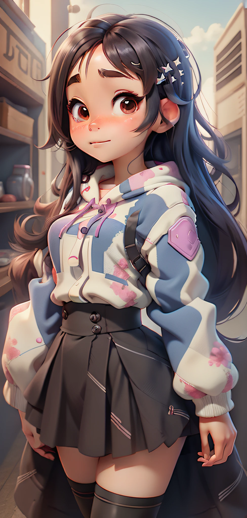 Yuuki asuna, short, small, blurry background, nothing in the background, asuna Cartoon, Venellope style Wreck-It Ralph,