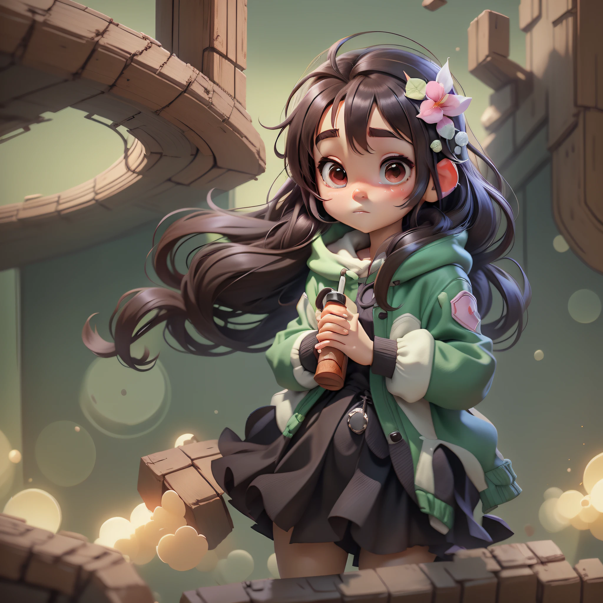 Yuuki asuna, short, small, blurry background, nothing in the background, asuna Cartoon, Venellope style Wreck-It Ralph,