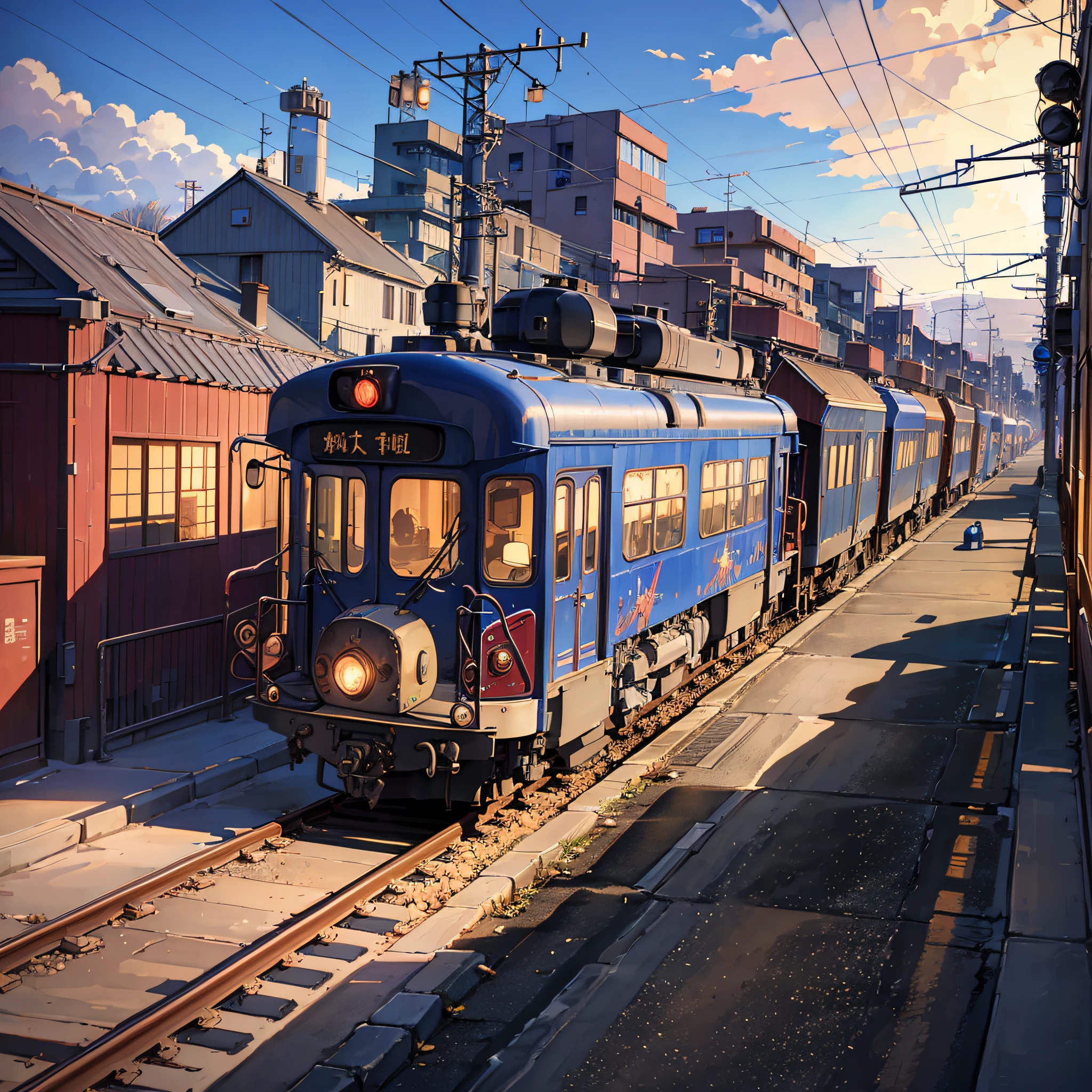 Masterpiece, anime train on red and blue train tracks. Romantic train, photo by Makoto Shinkai, pixiv, concept art, lofi art style, reflection. By Makoto Shinkai, Lofi Art, Beautiful Anime Scenes, Anime Scenery, Detailed Scenery - Width 672, Makoto Shinkai Style, Makoto Shinkai Style, Enhanced Details. --auto --s2