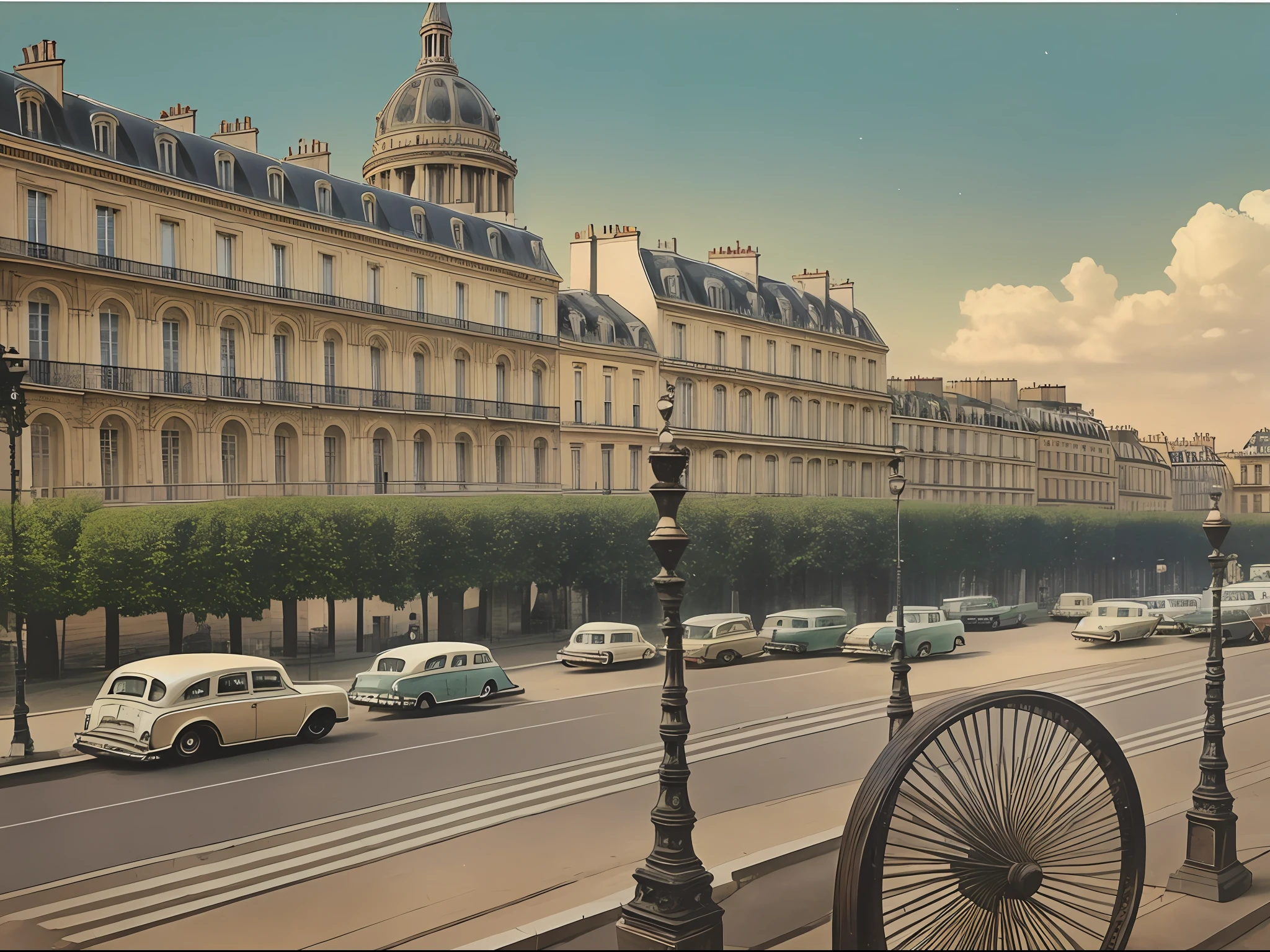 Landscape photo of Paris in 1970, old postcard, nostalgic, vintage, old faded color photo, realistic photo, high quality, ultra realistic texture --auto --s2