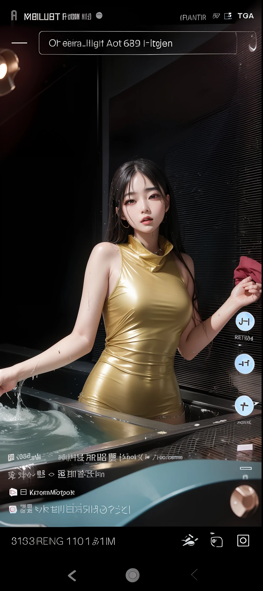 beautiful female k-pop idol, (wet clothes:1.2), her face is visible, close-up portrait, shot on sony a1, 85mm F/1. 4 ISO 100, medium format, 45 megapixel, studio lighting, softbox, high shutter speed flash photography, award-winning photograph with golden ratio composition, look at viewer