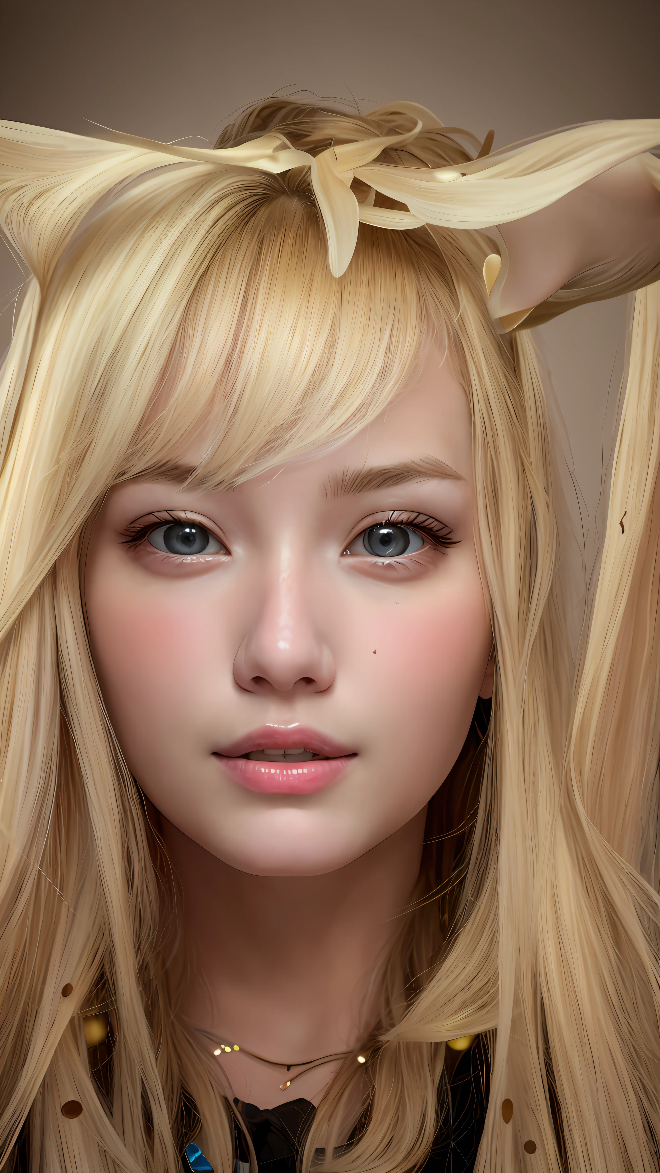 best quality, masterpiece, high_res, 1girl, hair ornament, necklace, jewelry, Beautiful face, upon body, tyndall effect, photo realistic, dark studio, rim lighting, two tone lighting, (high detailed skin:1.2), 8k uhd, dslr, soft lighting, high quality, volumetric lighting, candid, Photograph, high resolution, 4k, 8k, Bokeh, medium breasts, open fingers, (hair color:blonde:1)