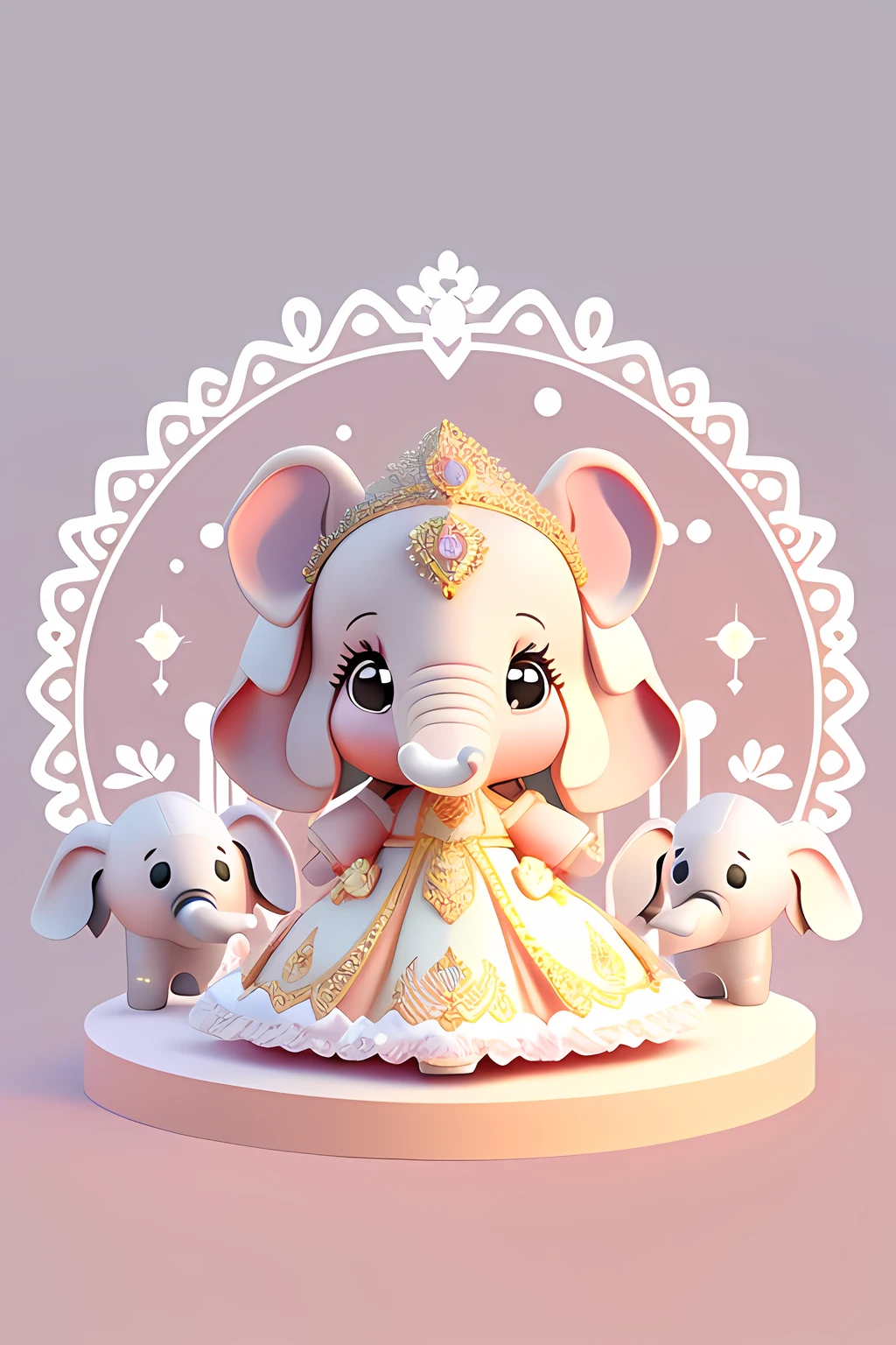 Princess dress worn on cute baby elephant, logo, vector, line art design, straight line, symmetrical, full of creativity.