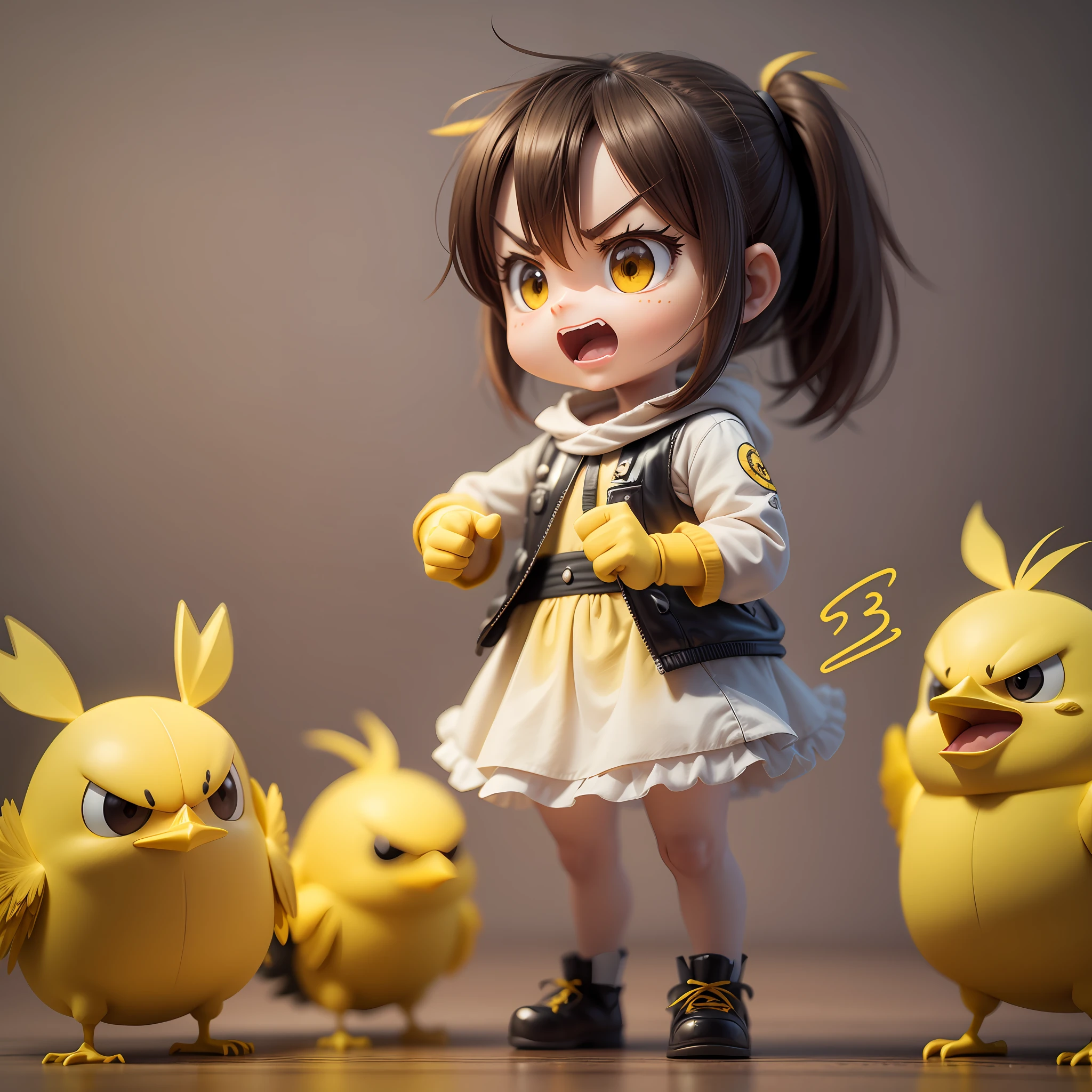 animation of cute yellow chick,mad gestures,angry,3D, upscales --auto --s2