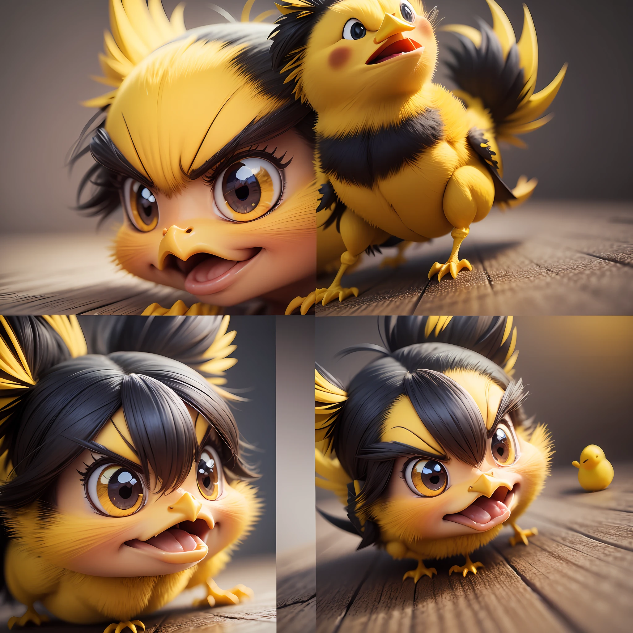 animation of cute yellow chick,mad gestures,angry,3D, upscales --auto --s2