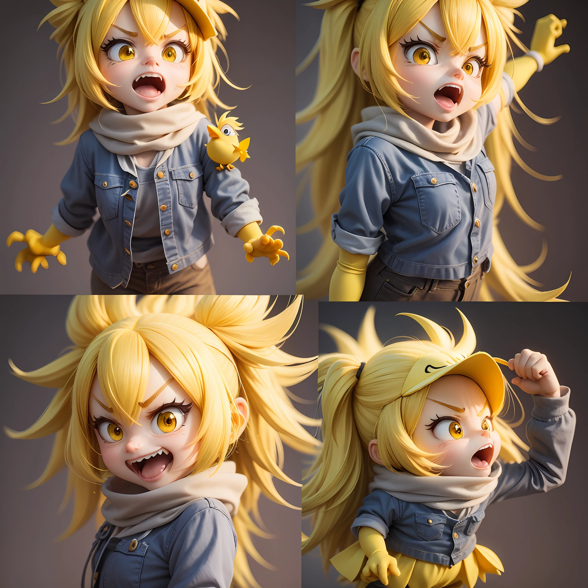 animation of cute yellow chick,mad gestures,angry,3D, upscales --auto --s2