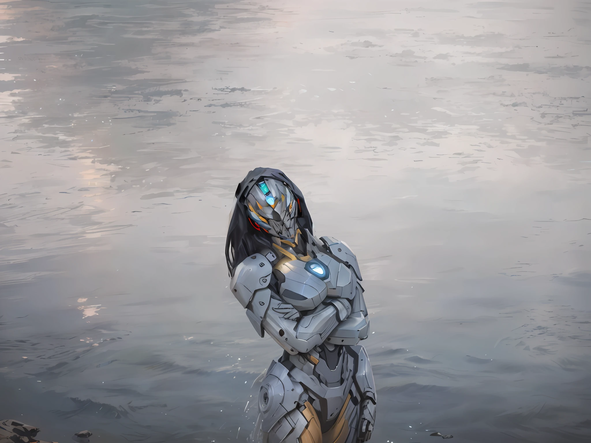 Handsome silver mechanical mask, mechanical mask, cyberpunk, futuristic