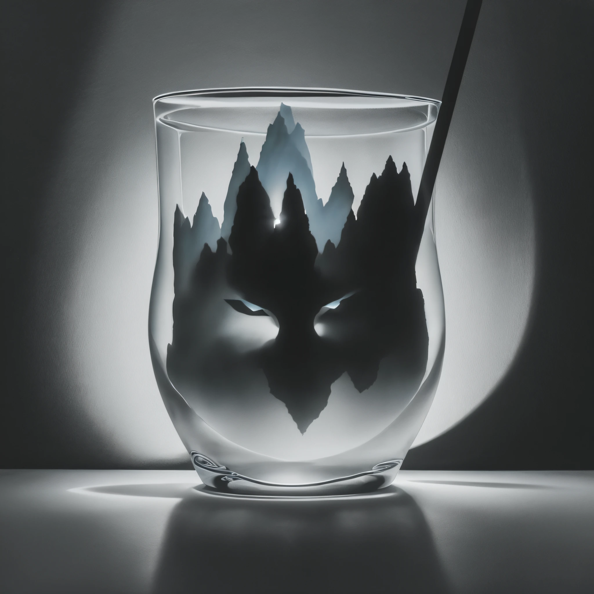 A contemporary painting using a monochromatic color scheme, focuses on the beauty of negative space by depicting a serene still life of shadowy silhouettes. --auto --s2