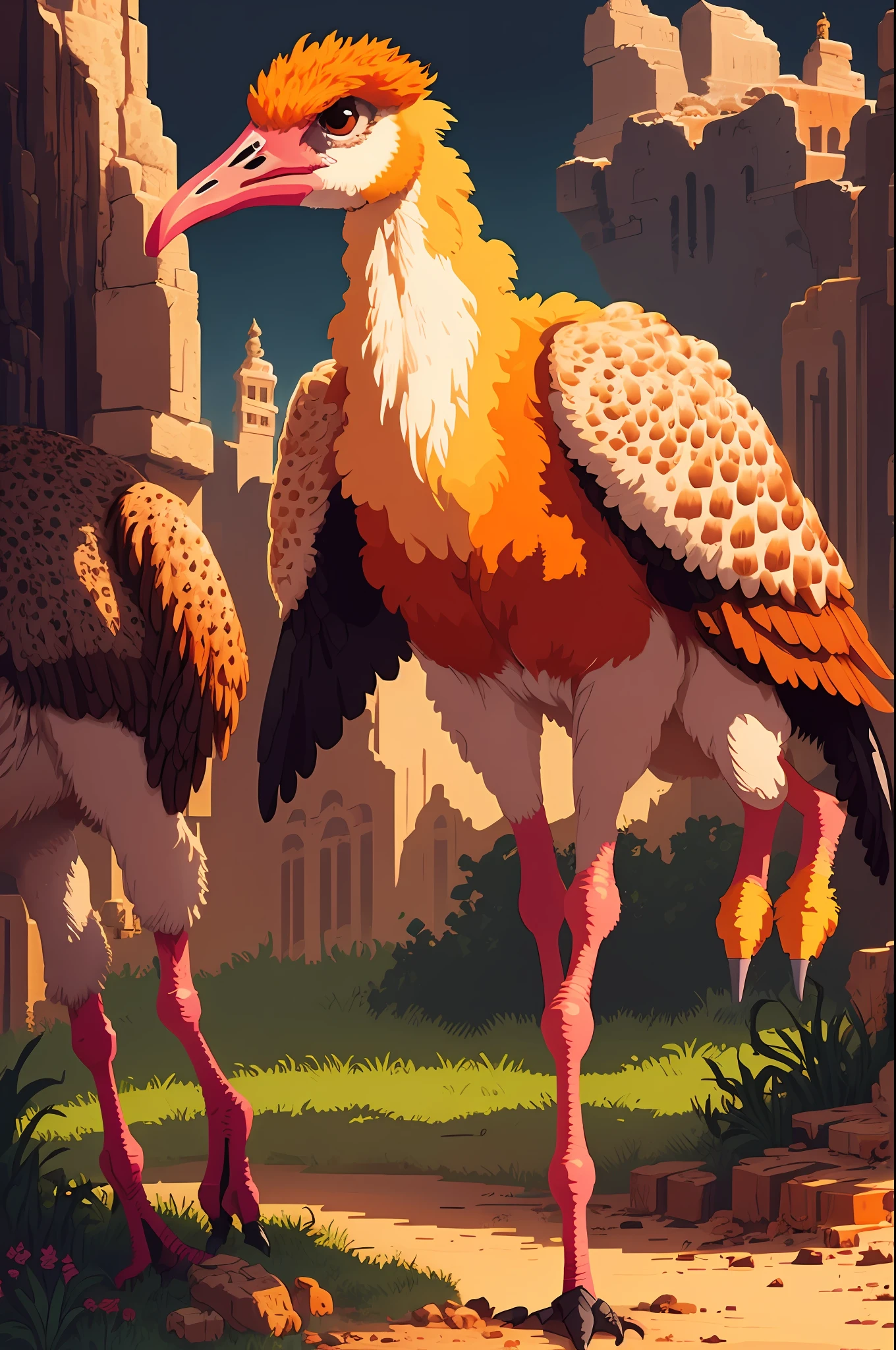 ((pixels)), ostrich, full body, illustration