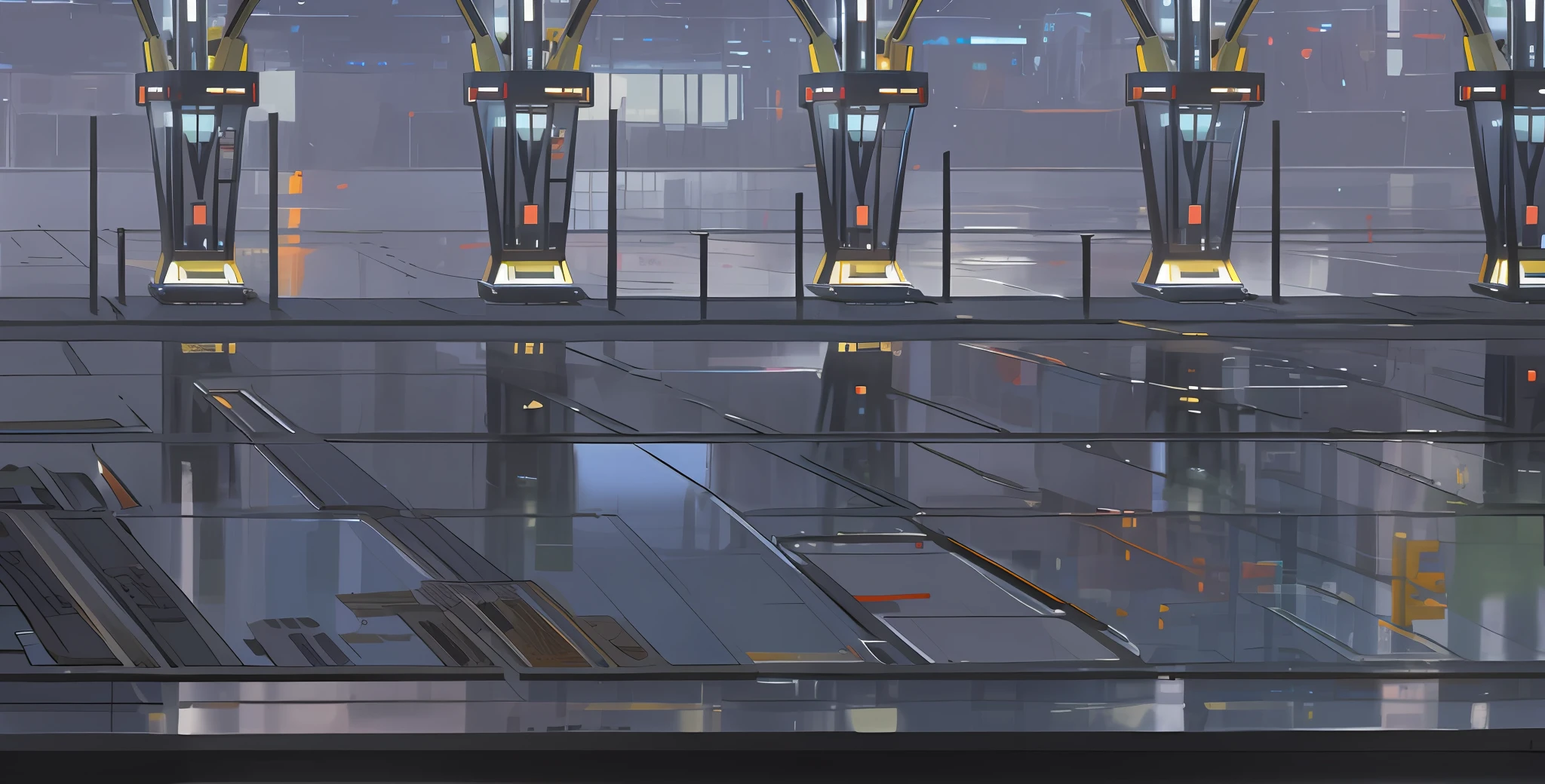 Technology sense glass floor, outdoor scene science fiction dock scene, full of technology, empty glass floor, modern, rich in details, glass, HD