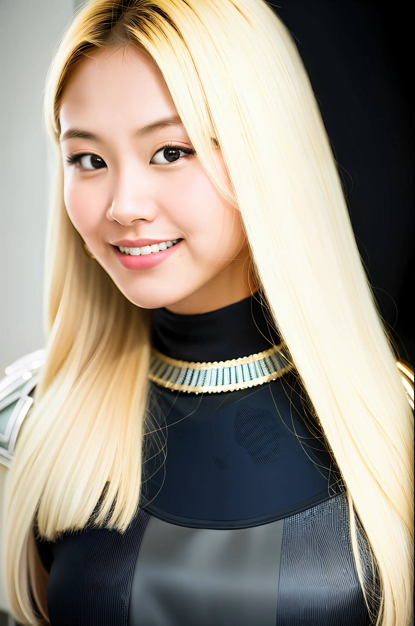 RAW photo,1 Thai girl, blonde hair, bodybuilder physique, ,lighting armor, long hair, cyborg, robotic parts, vibrant details, luxurious cyberpunk, lace, hyperrealistic, anatomical, facial muscles, cable electric wires, microchip, elegant, dark place background, 8k, best quality, masterpiece, illustration, an extremely delicate and beautiful, extremely detailed ,CG ,unity ,wallpaper, (realistic, photo-realistic:0.8),Amazing, finely detail, masterpiece,best quality,official art, extremely detailed CG unity 8k wallpaper, absurdres, smile,incredibly absurdres,robot, low angle,expressionless,