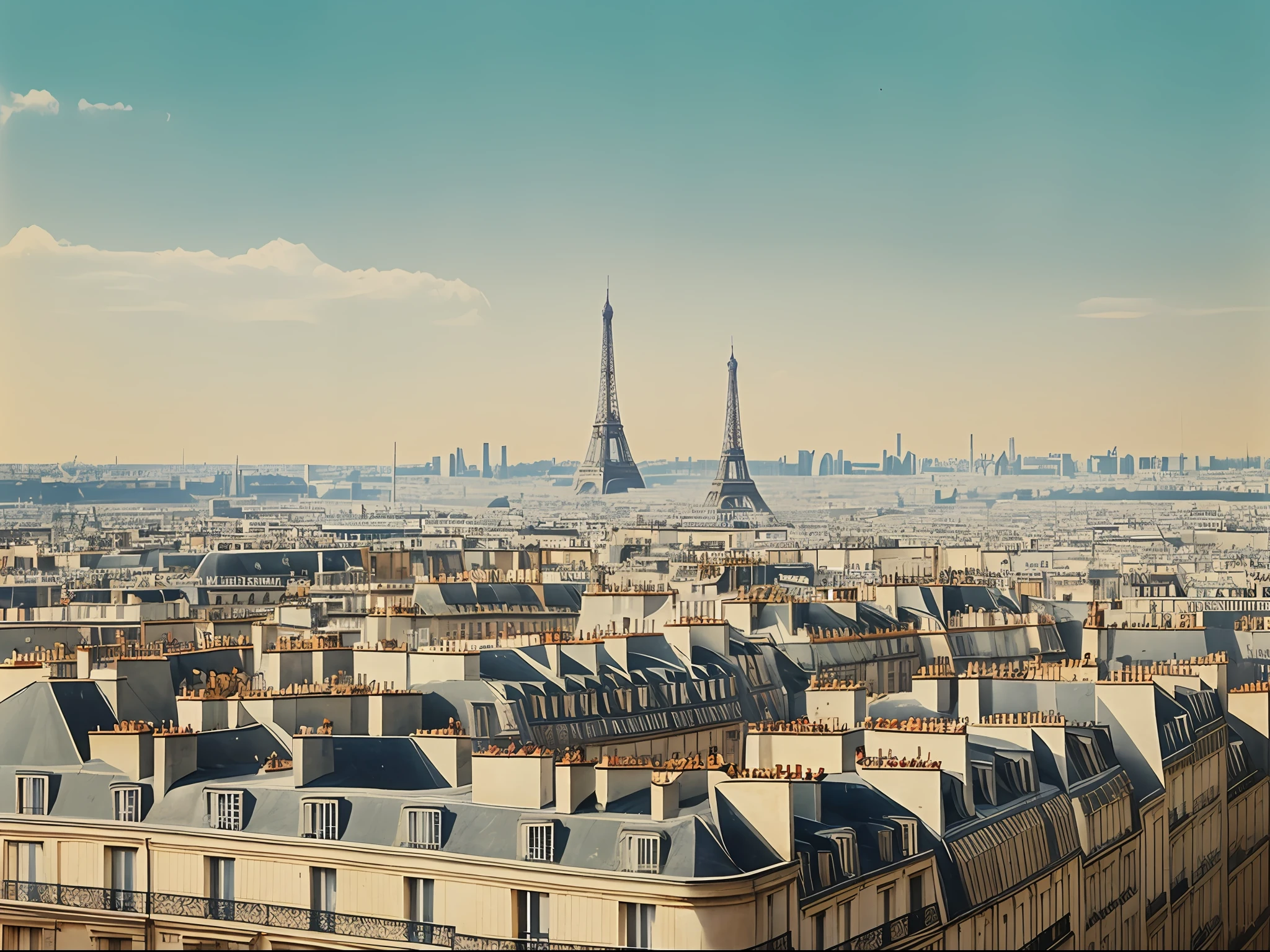 Landscape photo of Paris in 1970, nostalgic, vintage, old faded color photo, realistic photo, high quality, --auto --s2