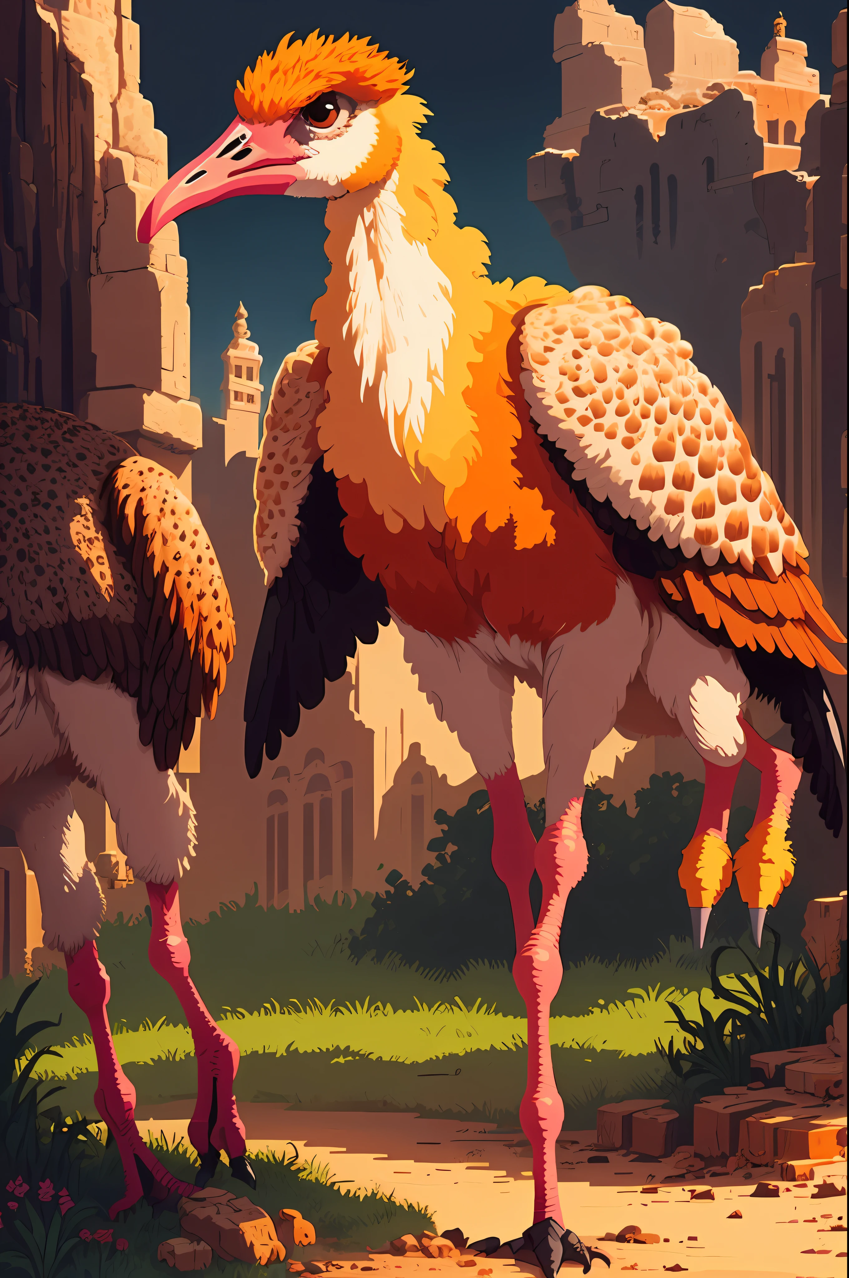 ((pixels)), ostrich, full body, illustration