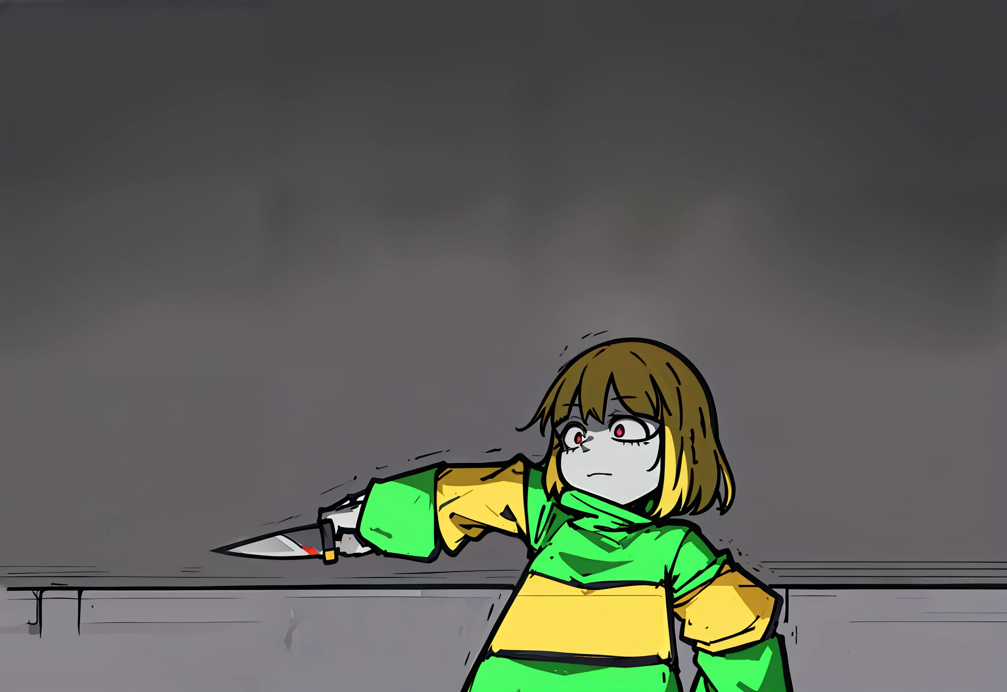 cartoon of a woman holding a knife in her right hand, yume nikki, petscop, asriel dreemurr, undertale, holding knife, holding a knife, attack pose, female protagonist 👀 :8, wielding knife, sans undertale, “uwu the prismatic person, markiplier with a knife, pp, wielding a knife, in an anime