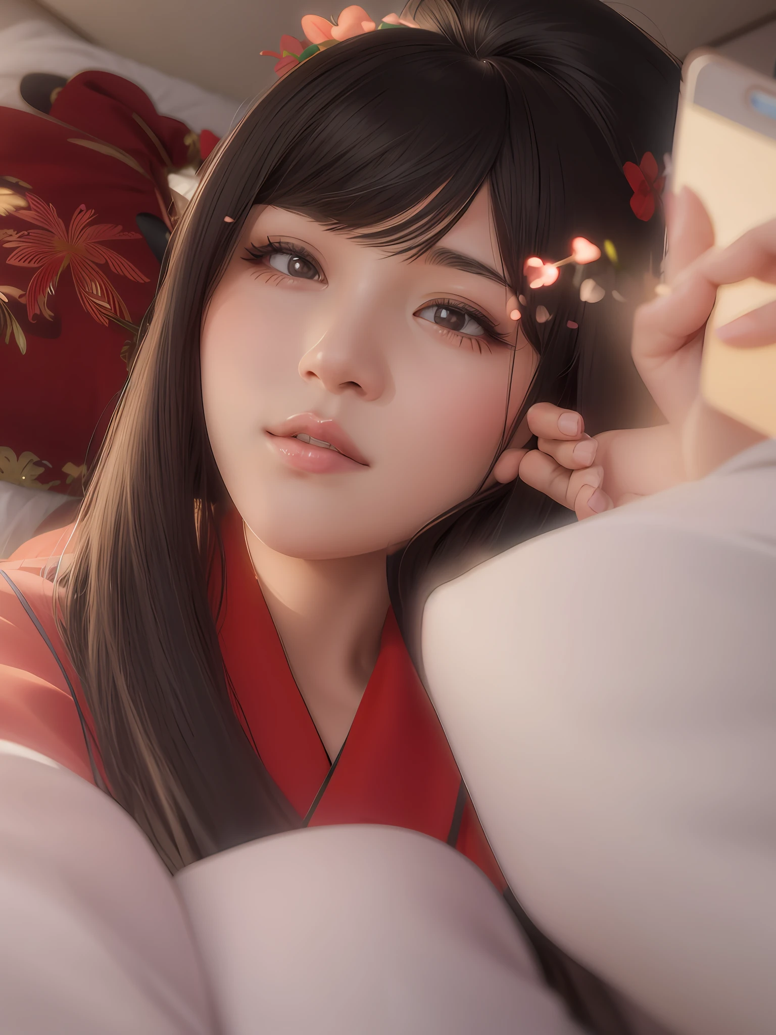 Anime, moving slow drawing, there is a woman sitting on the bed, wearing a red shirt, when Merrill Lynch, Chinese girl, 🤤 girl portrait