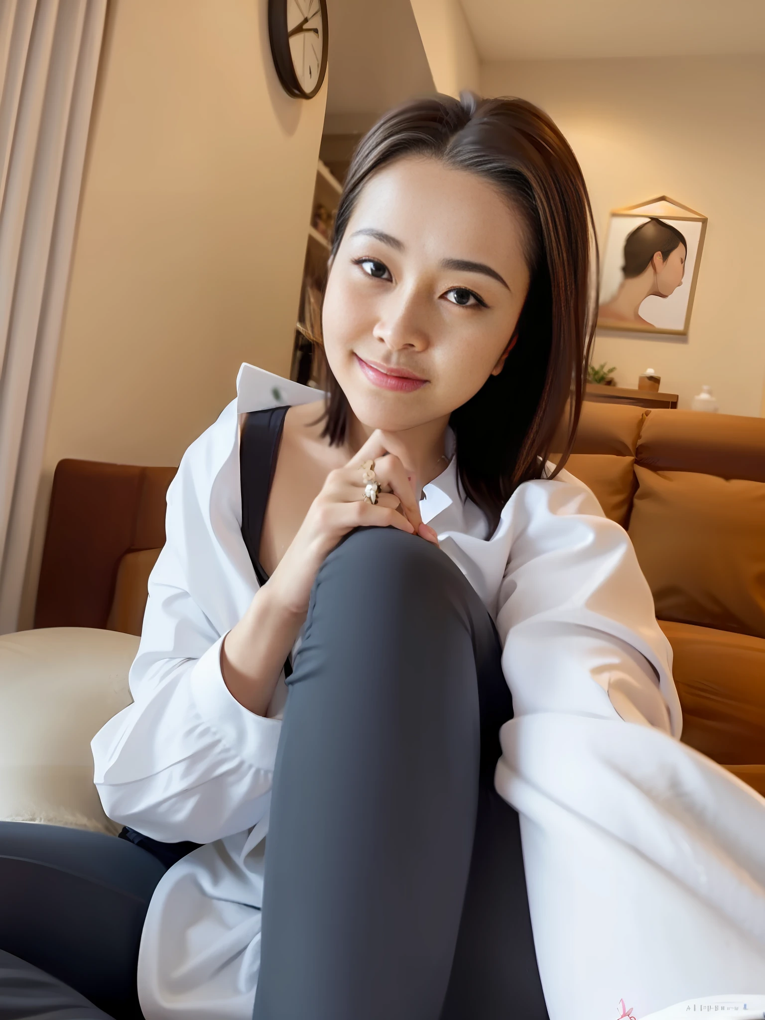 there is a woman sitting on a bed with her legs crossed, smooth white tight clothes suit, dilraba dilmurat, profile image, xintong chen, sitting on the bed, sakimichan, heonhwa choe, wenfei ye, 奈良美智, sitting on a bed, beautiful south korean woman