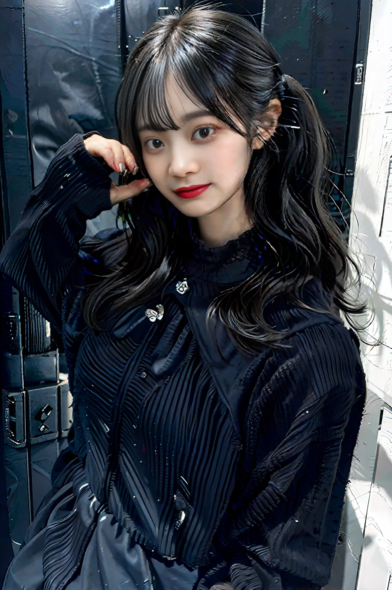 Standing in a room in black sweater and black pants, wide collar, black sweater, black oversized dress, black sweater, black wool sweater, black, black clothes, black clothes, black modern clothes, black top, ???? sleeves, dark sweater, casual black clothes, dark black, 2 B