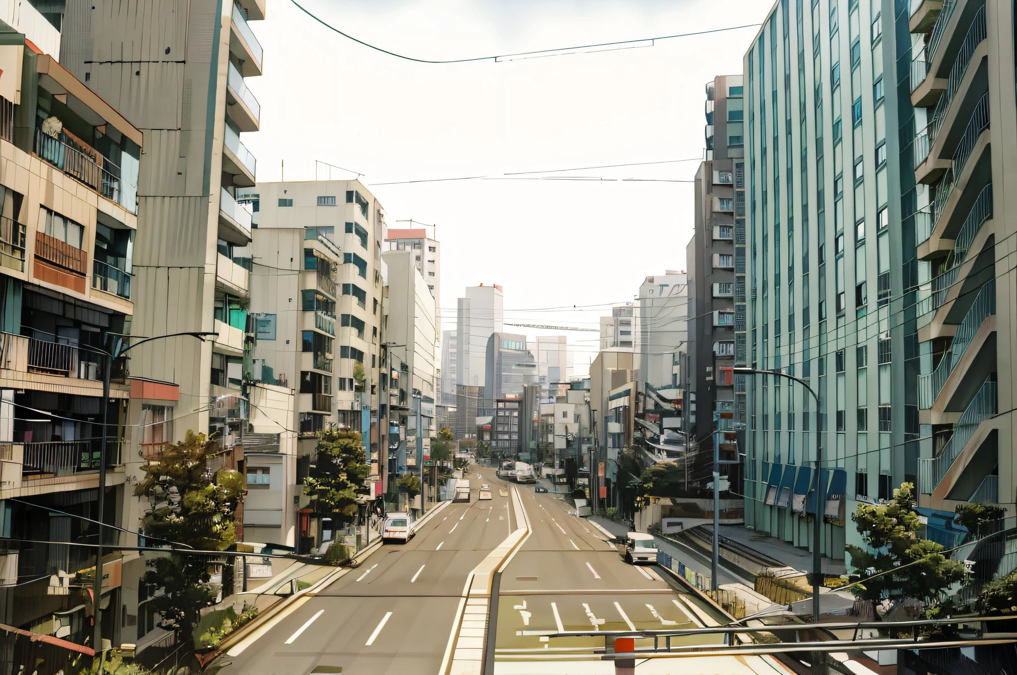 there is a view of a city street with tall buildings, japanese downtown, tokyo street cityscape, photograph of the city street, residential area, tokyo street background, tokyo street, japanese street, japanese city, city streetscape, modern city street, city street, modern street, in tokio, city street view background, tokyo - esque town, empty metropolitan street, tokyo city