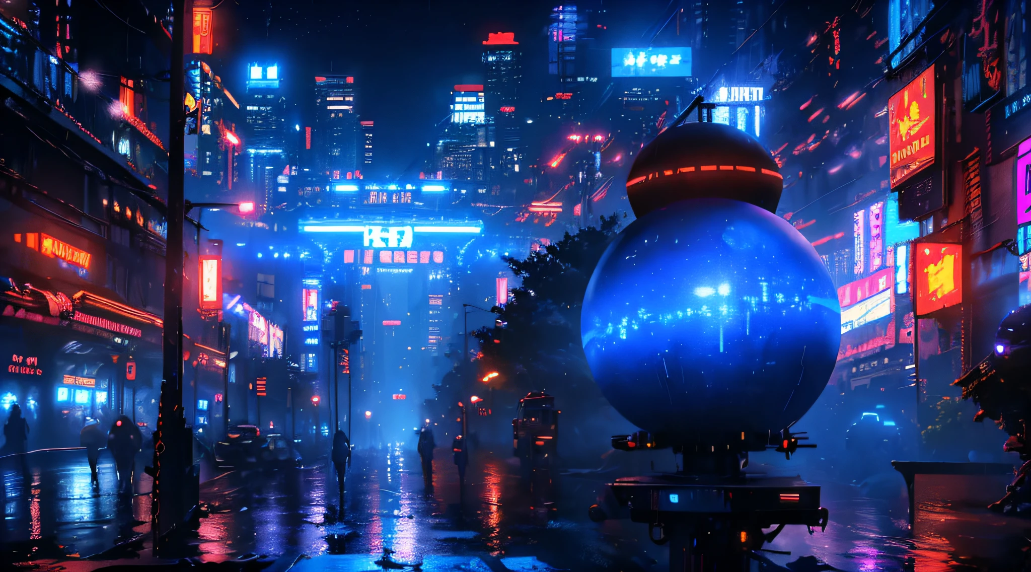 "Glowing orbs and rusty steel, a vast world of metal and neon lights in cyberpunk style, razor-sharp in 4K ray tracing - a masterpiece of digital art."