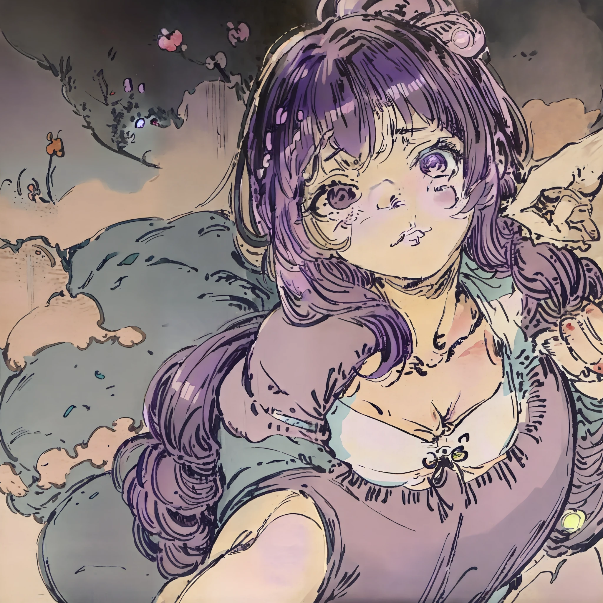 anime girl with purple hair and a backpack looking at the camera, ahegao, ahegao face, cute anime face, she has a cute expressive face, shikamimi, with huge luminous sad eyes, ayaka genshin impact, squinting, anime moe artstyle, cute expression, mikudayo, shirabii, she has purple hair