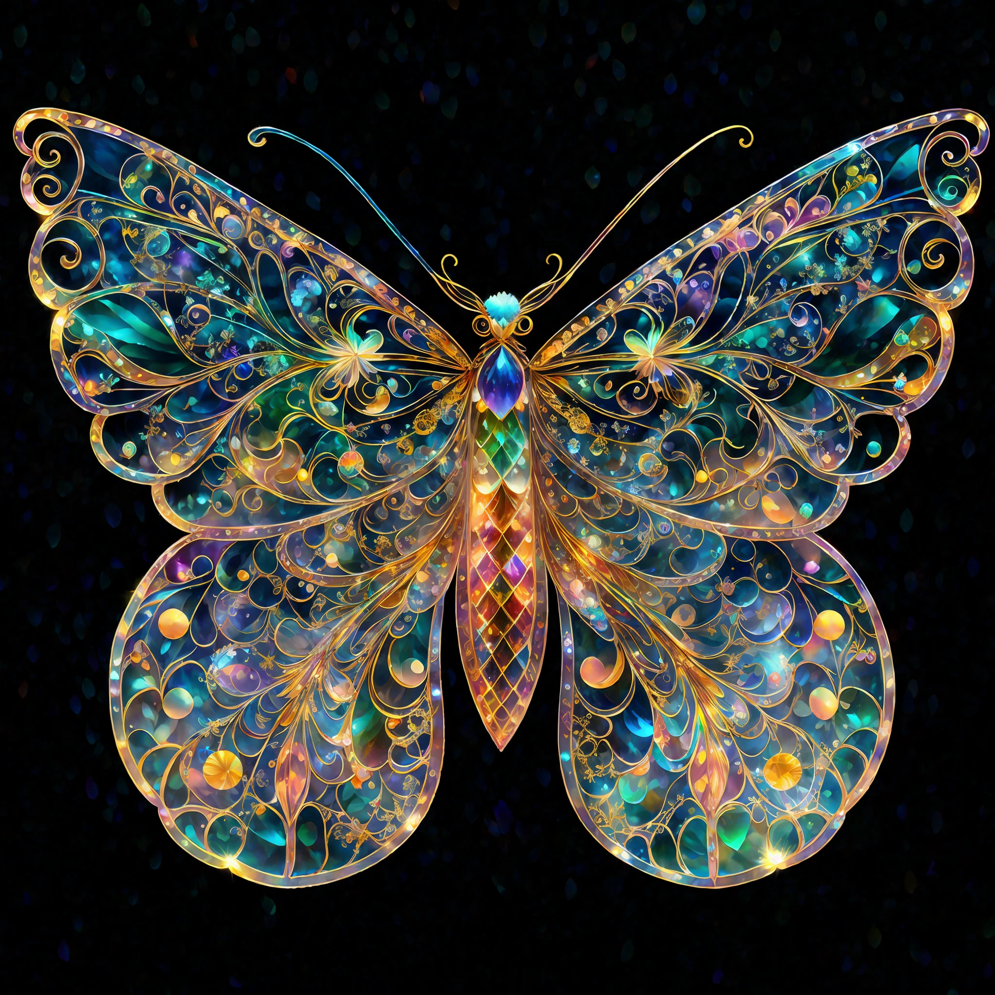 Rainbow color, flying insects, scales, wings, blue, textured, complex, gorgeous, shadow, pastel colors, highly detailed, decorative style, Tim Burton, Dale Chihuli, Xiaolongcheng, Cyril Rolando, author hour giger, bright gold, rainbow gold leaf, gold dust, sparkling