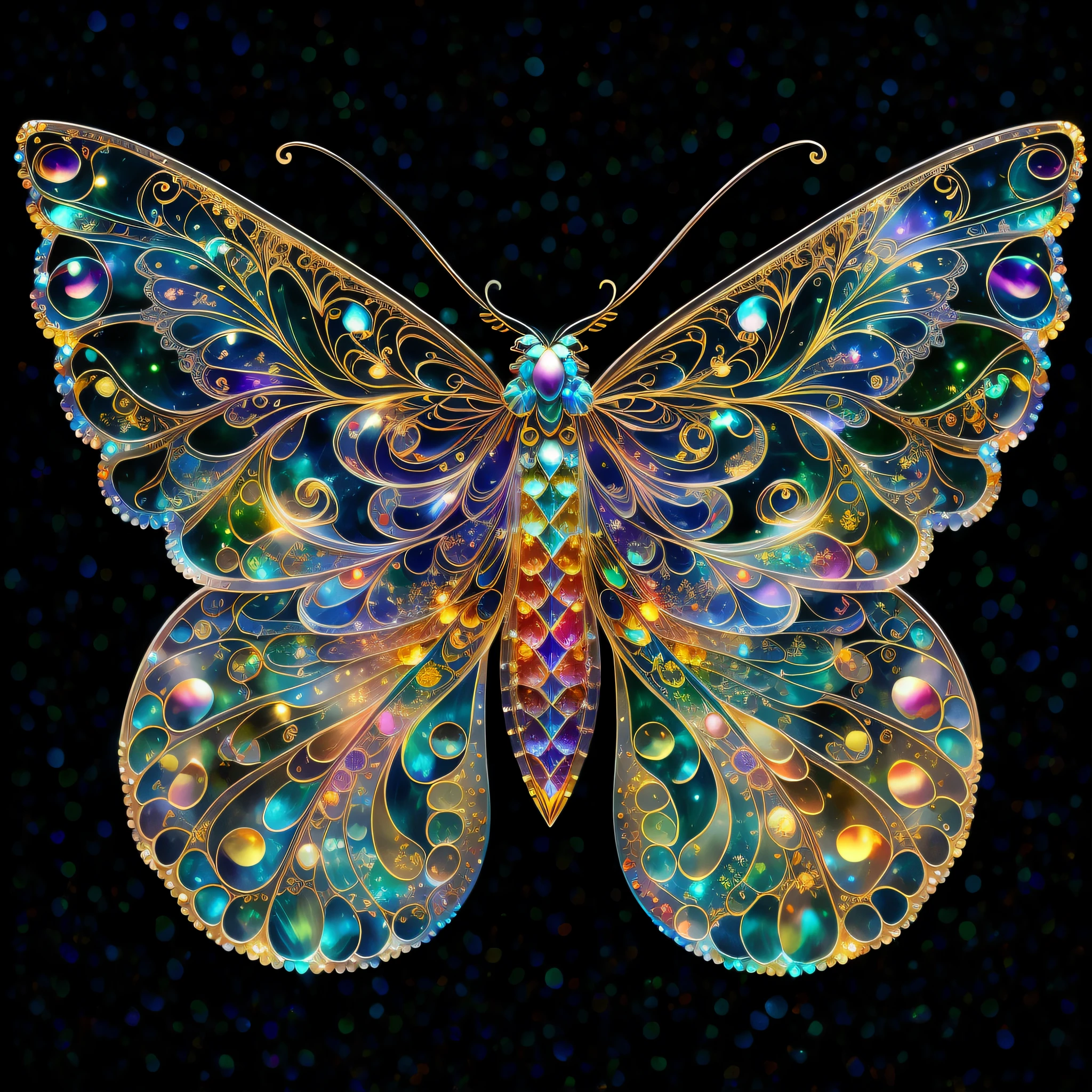 Rainbow color, flying insects, scales, wings, blue, textured, complex, gorgeous, shadow, pastel colors, highly detailed, decorative style, Tim Burton, Dale Chihuli, Xiaolongcheng, Cyril Rolando, author hour giger, bright gold, rainbow gold leaf, gold dust, sparkling