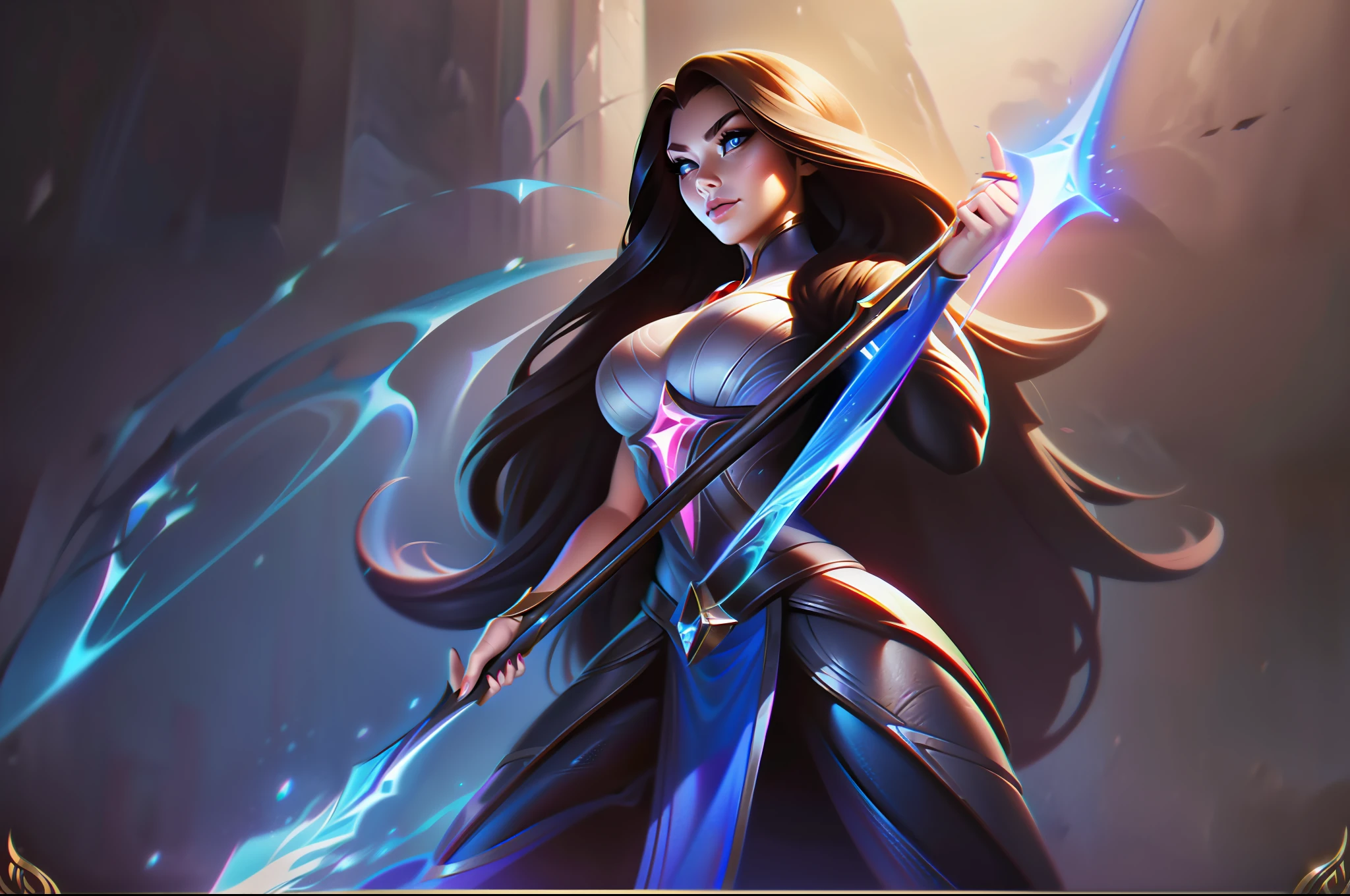 a close up of a woman with a long hair holding a staff, concept art by Lisa Nankivil, trending on Artstation, fantasy art, official splash art, league of legends character art, cushart krenz key art feminine, league of legends splash art, iconic character splash art, wallpaper splash art promo art, artgerm lau, from league of legends
