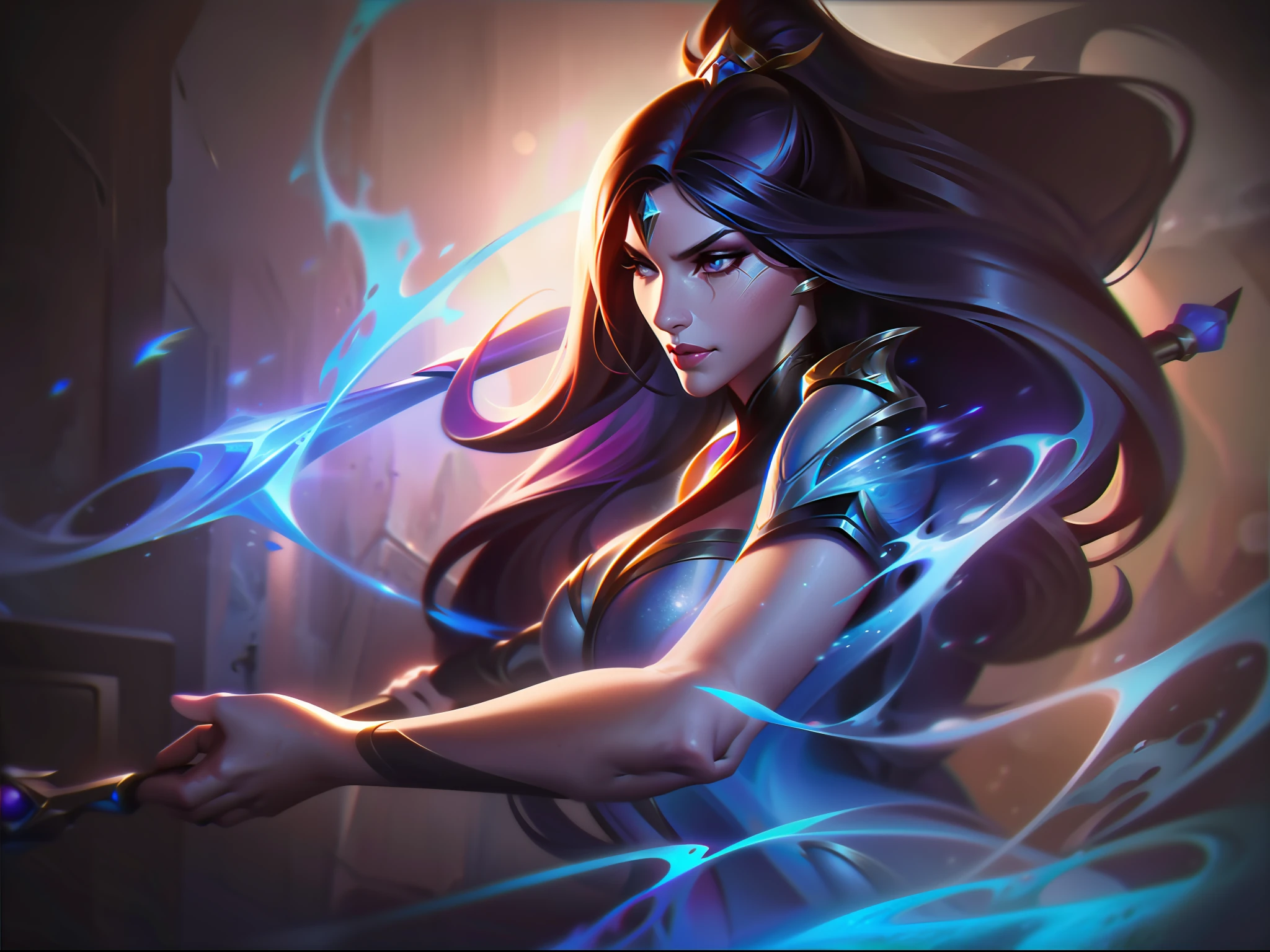 a close up of a woman with a long hair holding a staff, concept art by Lisa Nankivil, trending on Artstation, fantasy art, official splash art, league of legends character art, cushart krenz key art feminine, league of legends splash art, iconic character splash art, wallpaper splash art promo art, artgerm lau, from league of legends