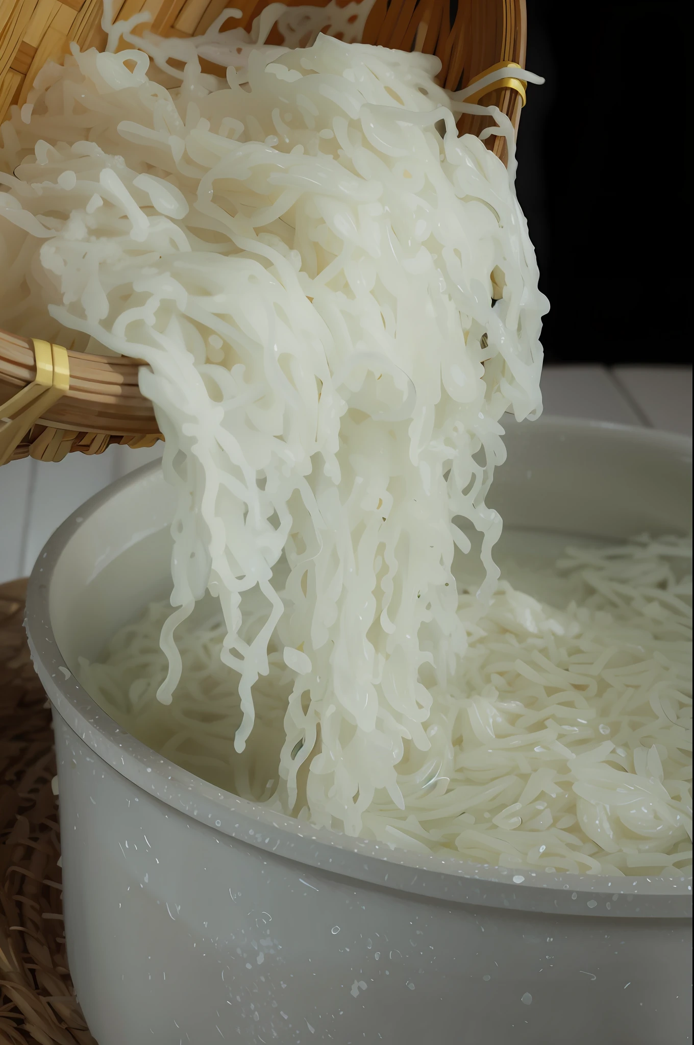 Pour rice flour into a bowl of water, close-up, 4 0 9 6, food close-up