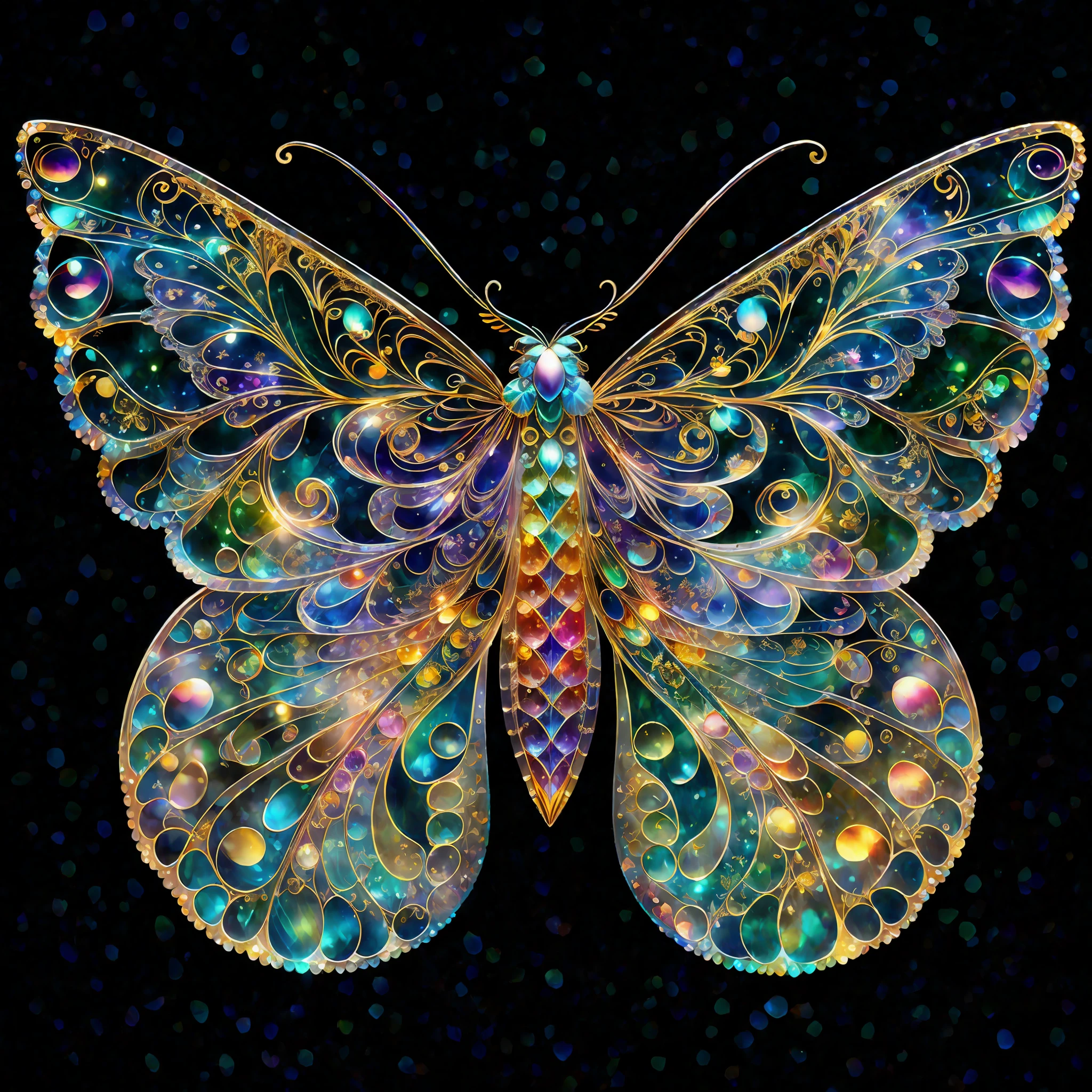 Rainbow color, flying insects, scales, wings, blue, textured, complex, gorgeous, shadow, pastel colors, highly detailed, decorative style, Tim Burton, Dale Chihuli, Xiaolongcheng, Cyril Rolando, author hour giger, bright gold, rainbow gold leaf, gold dust, sparkling