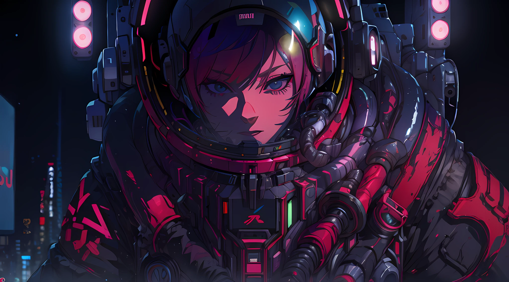 a close up of a person with red hair and a helmet, cyberpunk anime girl mech, digital cyberpunk anime art, female cyberpunk anime girl, cyberpunk anime girl in hoodie, anime cyberpunk art, girl in mecha cyber armor, cyberpunk anime art, cyberpunk anime girl, redhead female cyberpunk, modern cyberpunk anime, cyber noir, neon scales and cyborg tech, anime cyberpunk,shine metal,sharp focus,raytracing