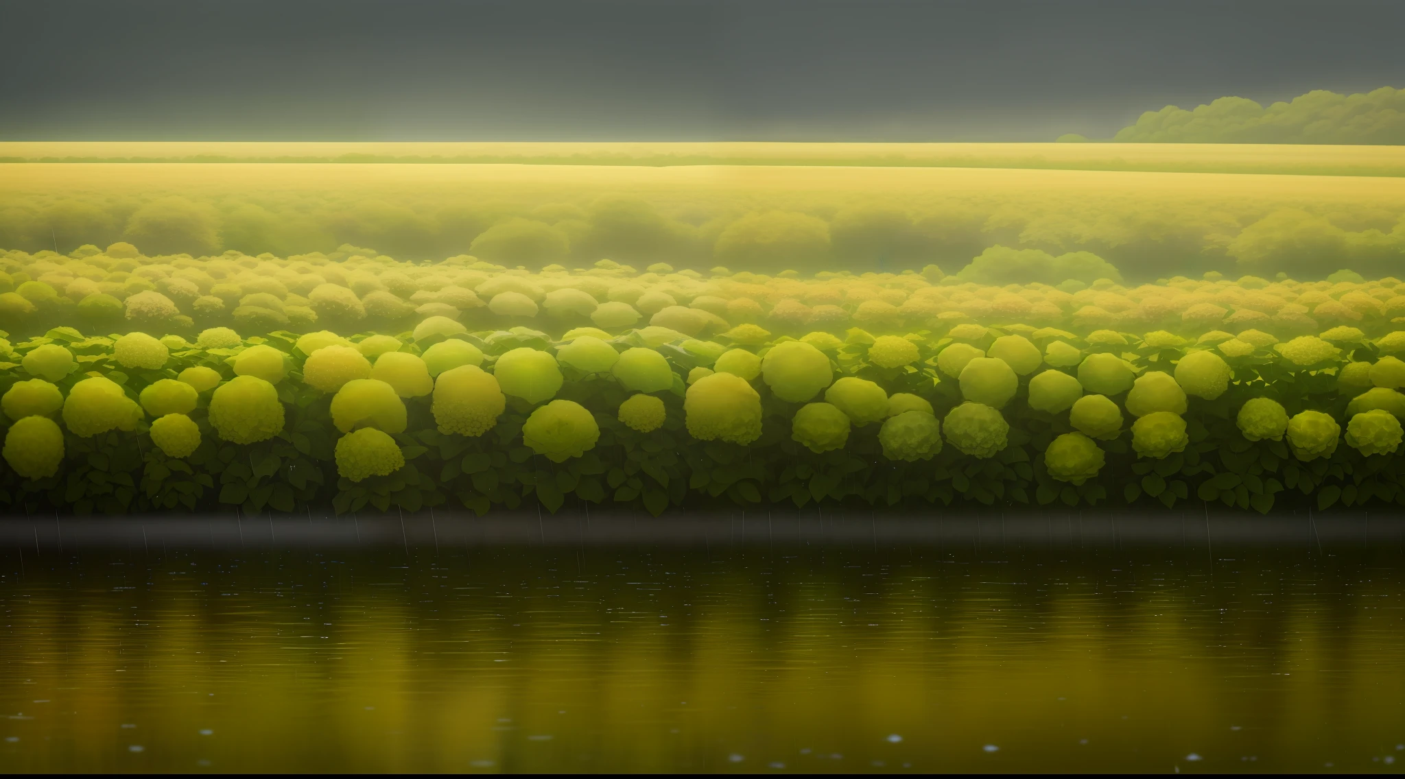Zoomed-in photos of hydrangeas and rain dew, 8k, RAW photos, highest quality, masterpieces, ultra high resolution, (photorealistic: 1.4), golden hour, (moody atmosphere: 1.5)