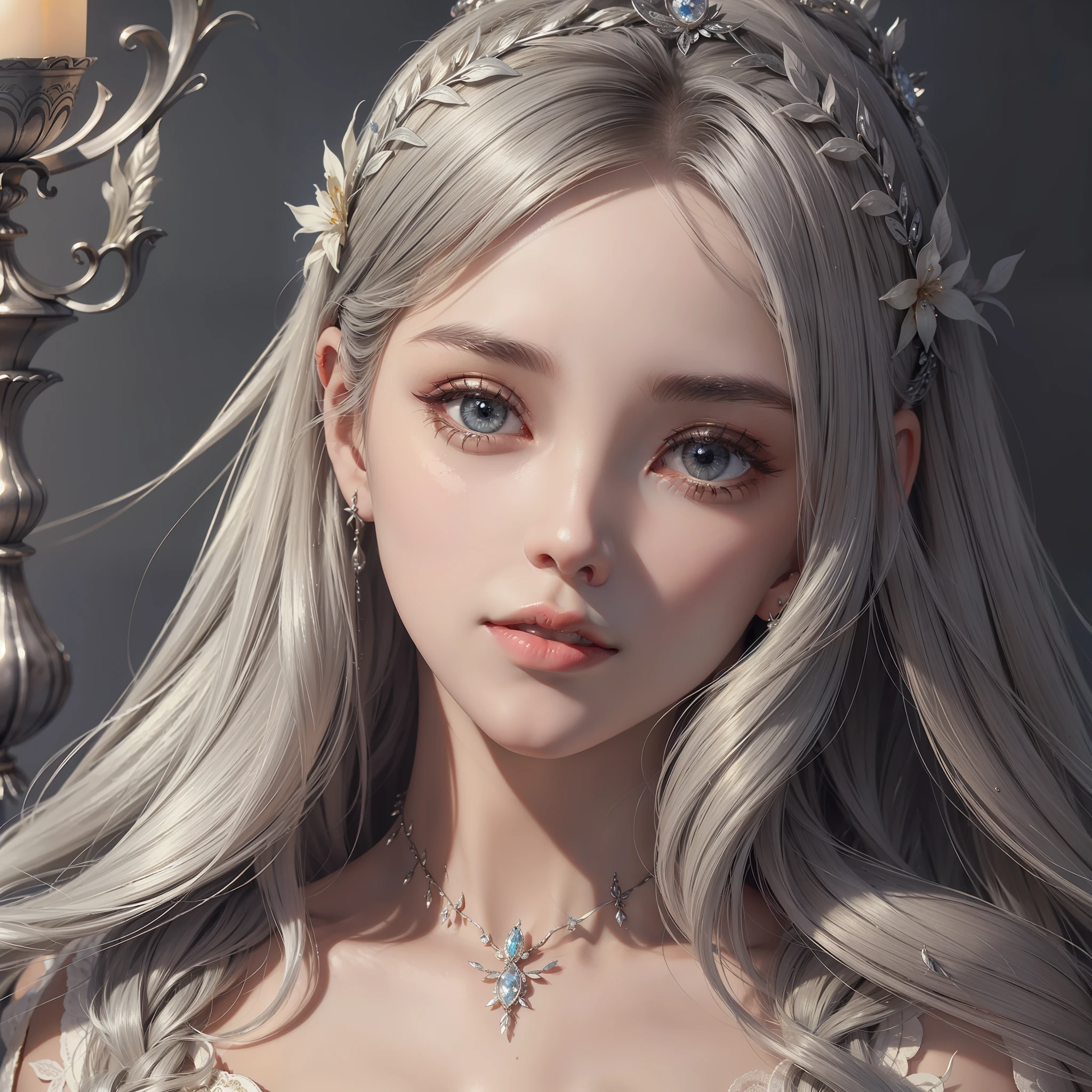 Vixen, graceful, beautiful face, charming eyes, silver hair, delicate clothing, antique clothing, charming, elegant, (masterpiece:1.2), best quality, masterpiece, hires, original, extremely detailed wallpaper, perfect lighting, (extremely detailed CG:1.2)