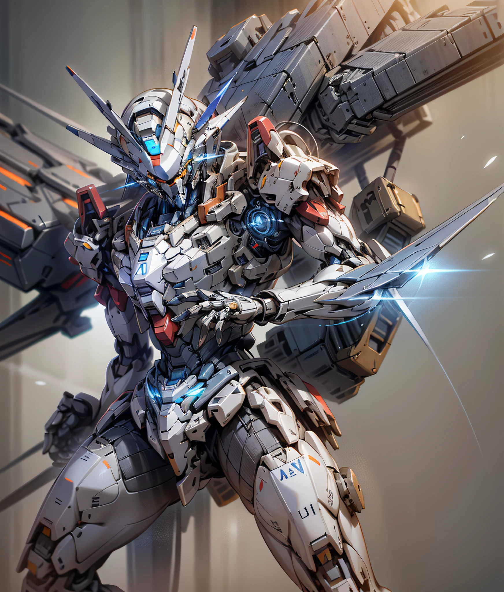 a close up of a robot with a gun in its hand, alexandre ferra white mecha, 4k highly detailed digital art, white mecha, cool mecha style, mecha art, alexandre ferra mecha, cg artist, ferra white mecha, modern mecha anime, best anime 4k konachan wallpaper, high quality digital concept art